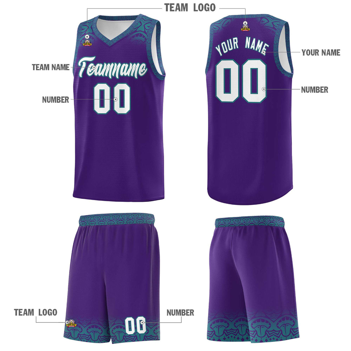 Custom Purple Aqua Personalized Indians Print Kits Sports Uniform Basketball Jersey|KXKSHOP