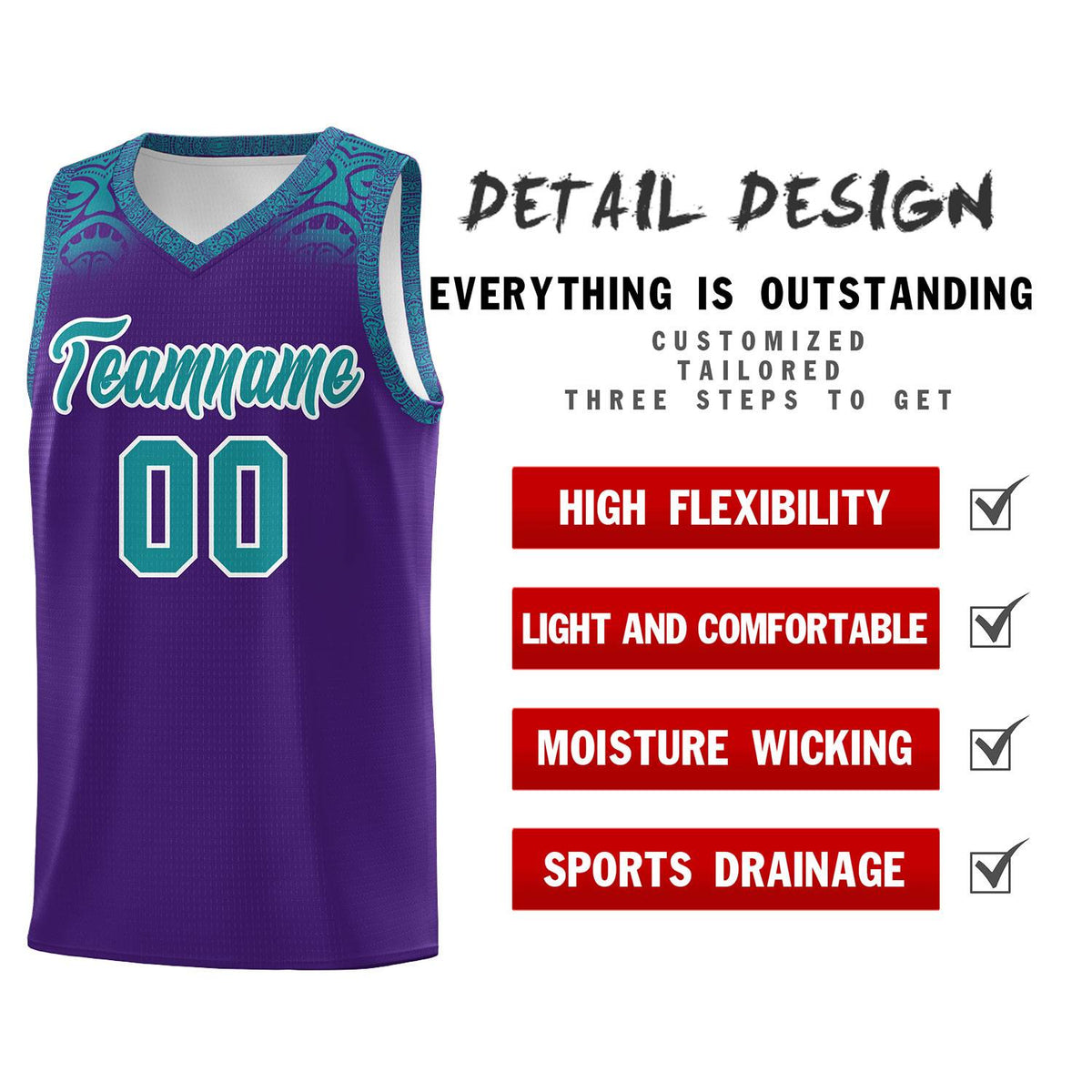 Custom Purple Aqua Personalized Indians Print Kits Sports Uniform Basketball Jersey|KXKSHOP