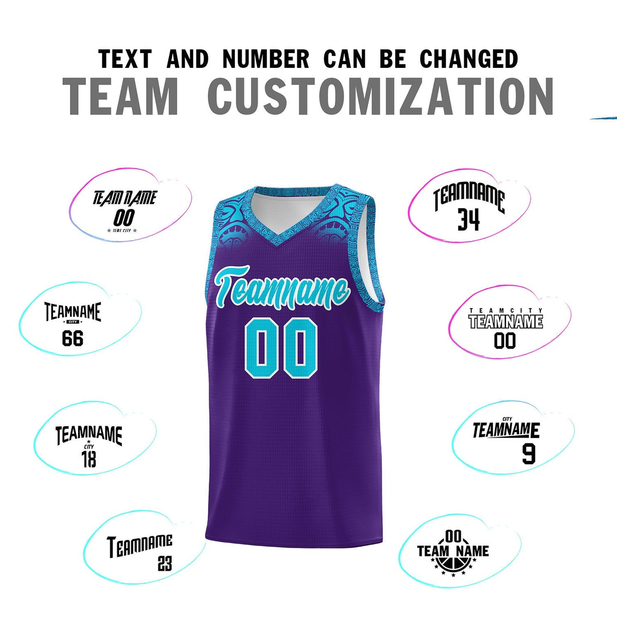 Custom Purple Sky Blue Personalized Indians Print Kits Sports Uniform Basketball Jersey|KXKSHOP