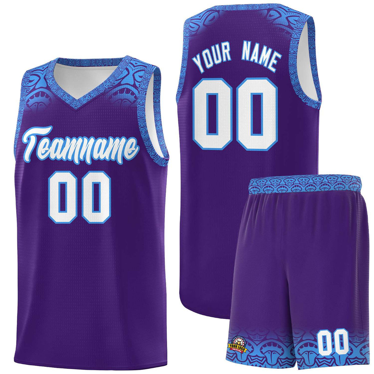 Custom Purple Powder Blue Personalized Indians Print Kits Sports Uniform Basketball Jersey|KXKSHOP