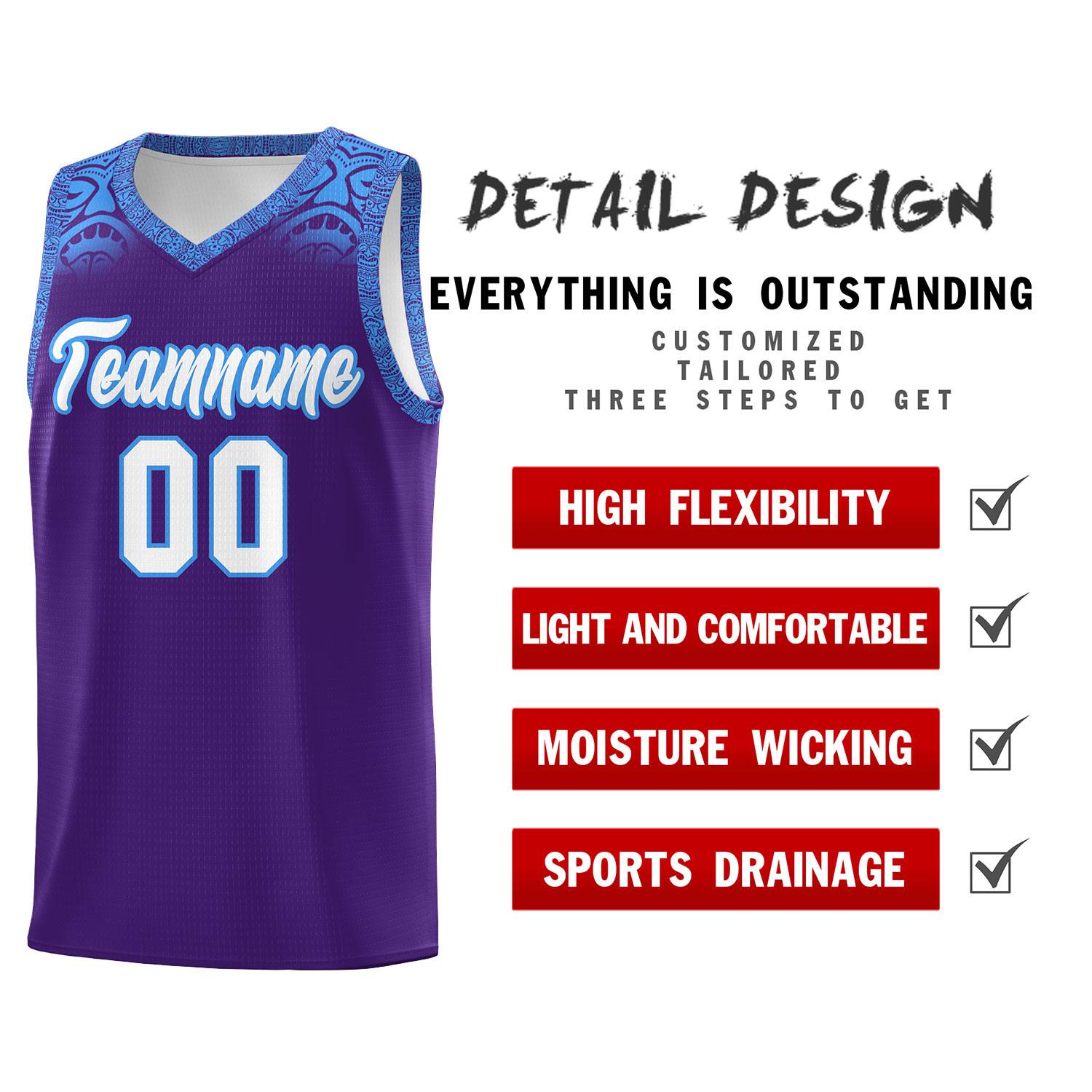 Custom Purple Powder Blue Personalized Indians Print Kits Sports Uniform Basketball Jersey|KXKSHOP