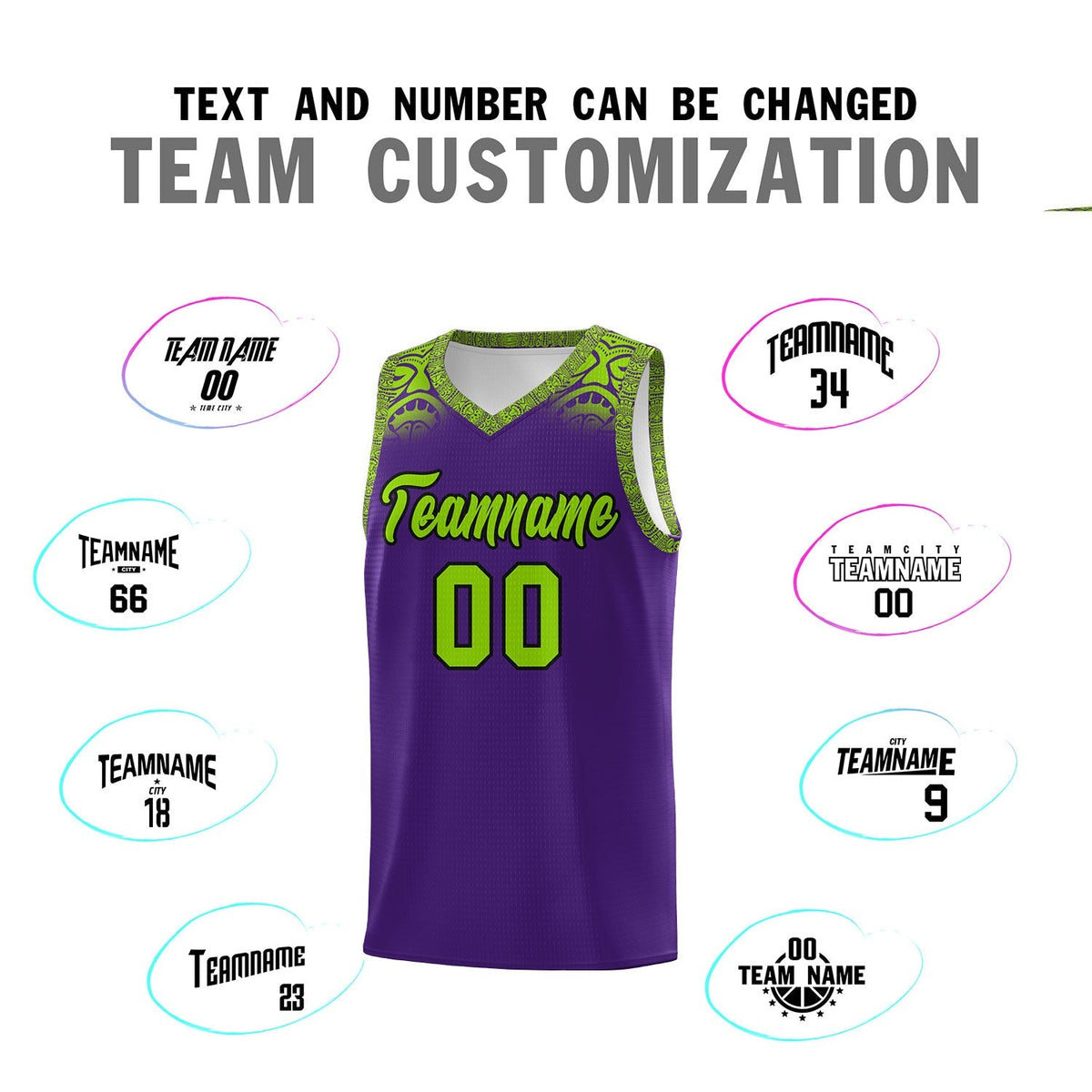 Custom Purple Green Personalized Indians Print Kits Sports Uniform Basketball Jersey|KXKSHOP