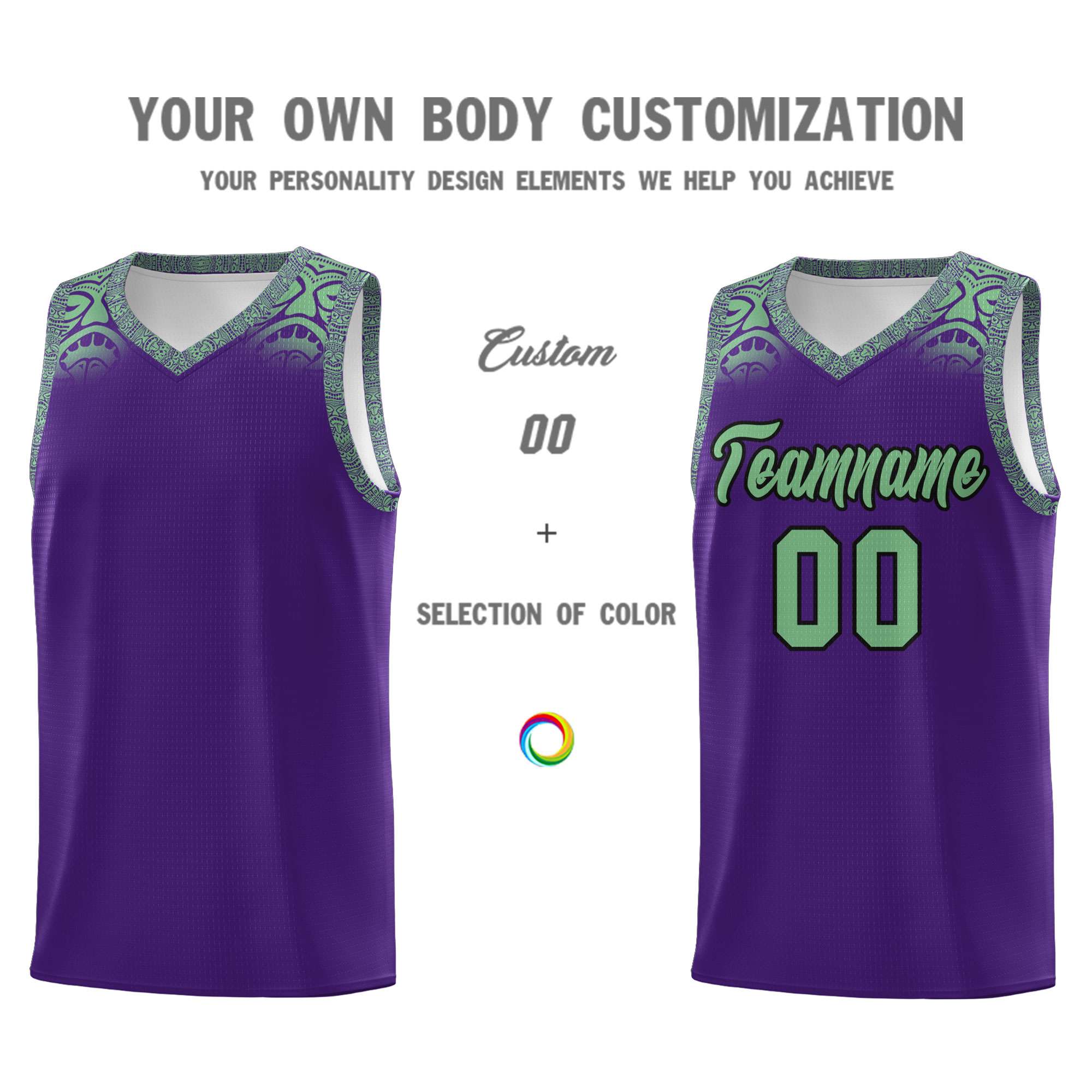 Custom Purple Green Personalized Indians Print Kits Sports Uniform Basketball Jersey|KXKSHOP