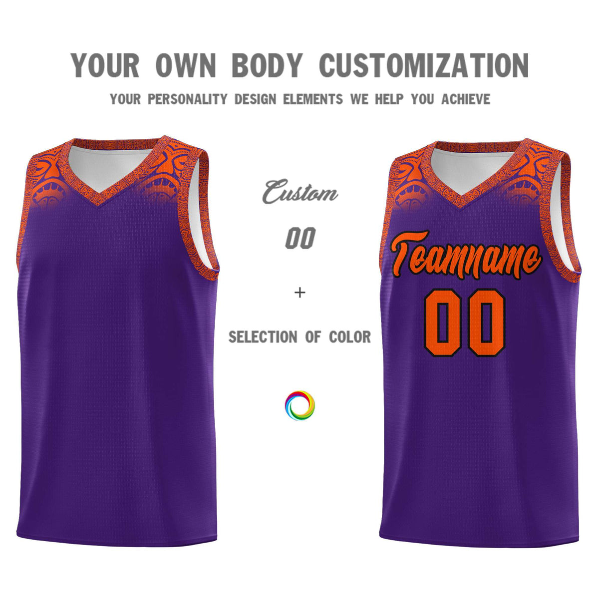 Custom Purple Orange Personalized Indians Print Kits Sports Uniform Basketball Jersey|KXKSHOP