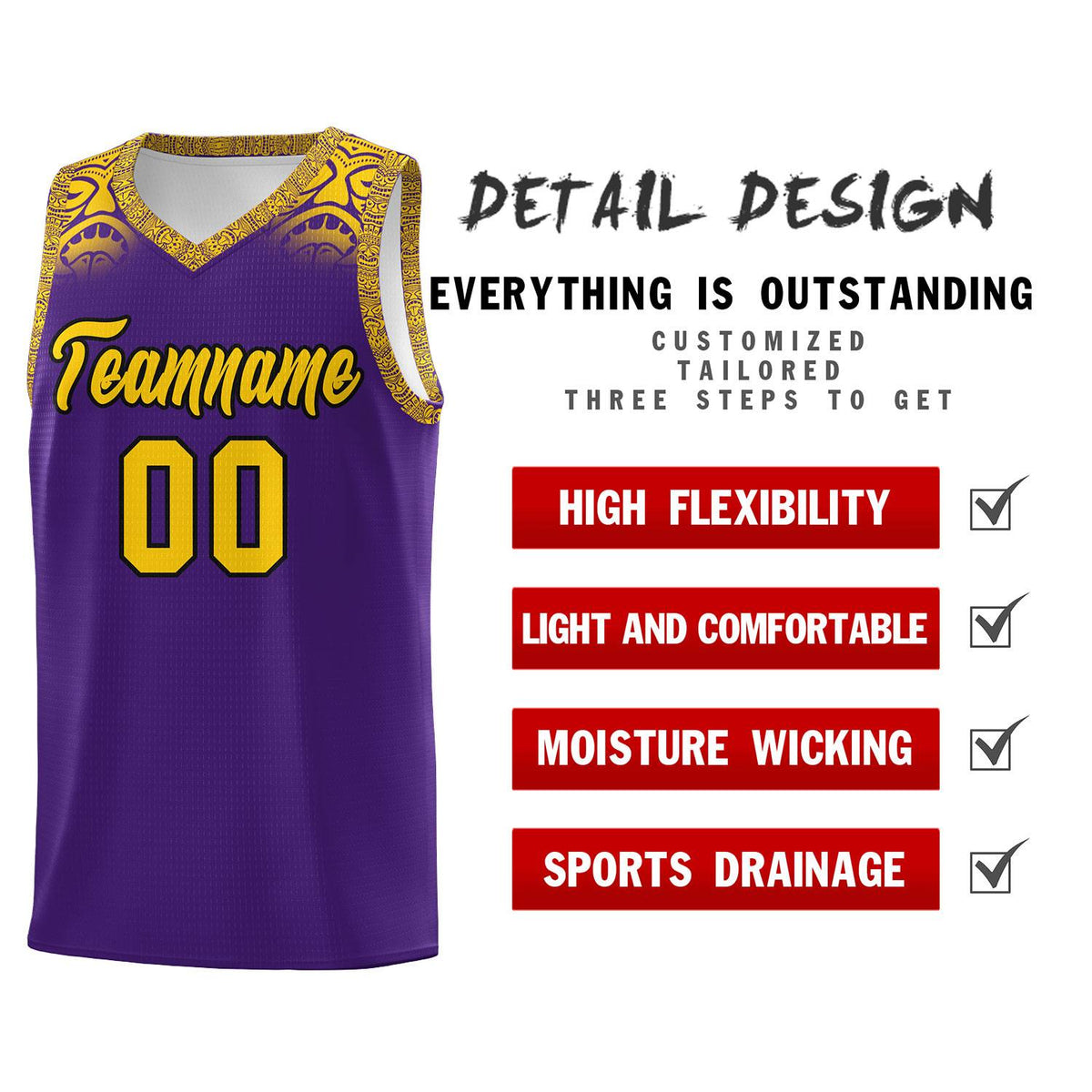 Custom Purple Gold Personalized Indians Print Kits Sports Uniform Basketball Jersey|KXKSHOP