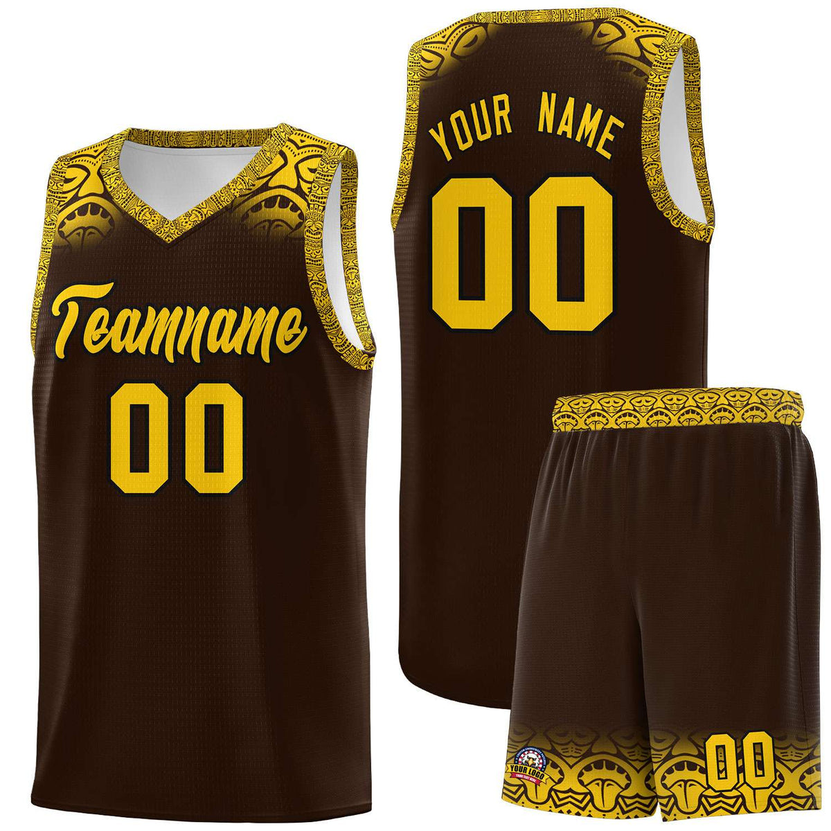 Custom Brown Gold Personalized Indians Print Kits Sports Uniform Basketball Jersey|KXKSHOP