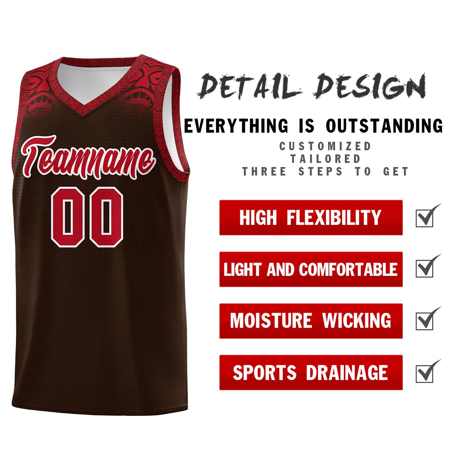 Custom Brown Red Personalized Indians Print Kits Sports Uniform Basketball Jersey|KXKSHOP