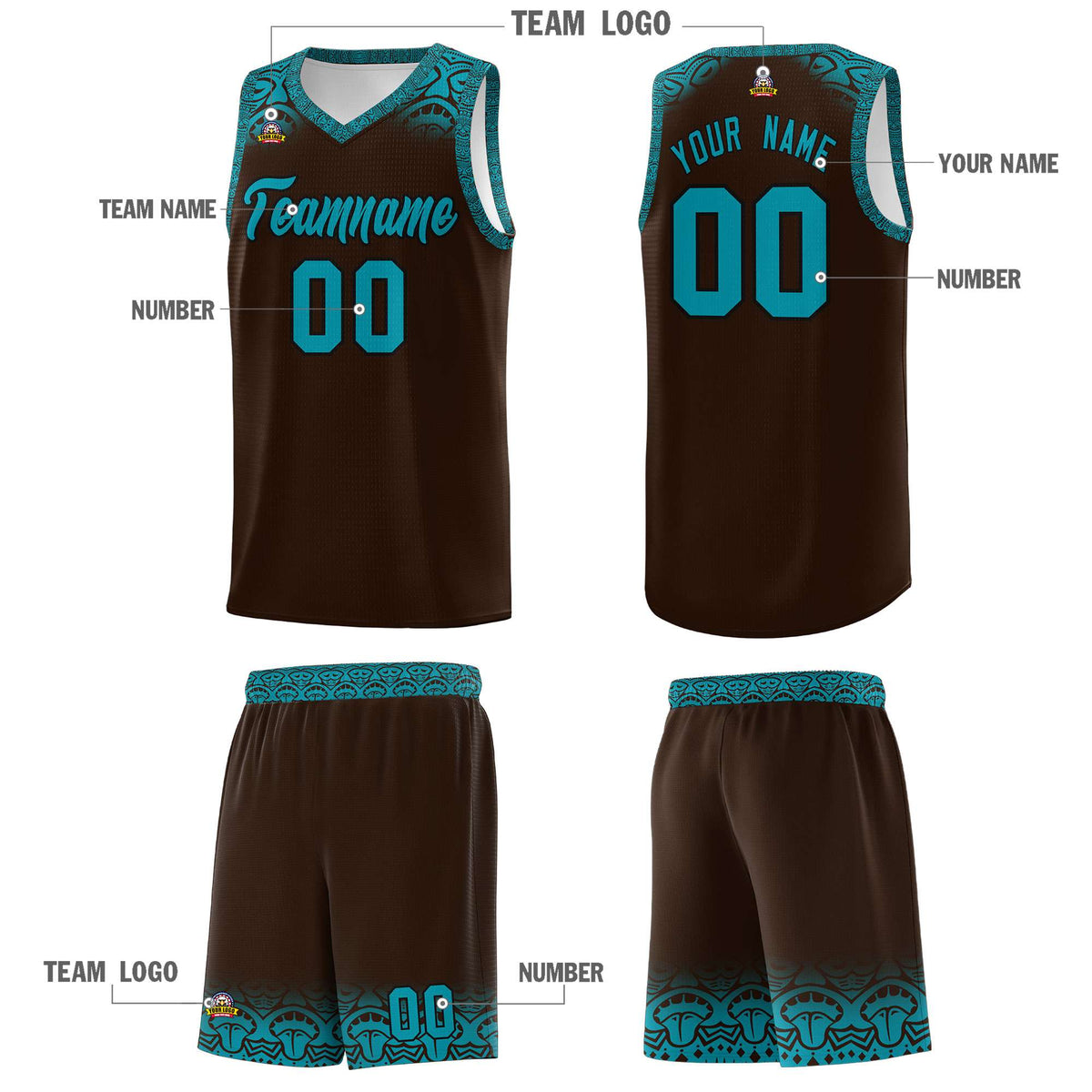 Custom Brown Teal Personalized Indians Print Kits Sports Uniform Basketball Jersey|KXKSHOP