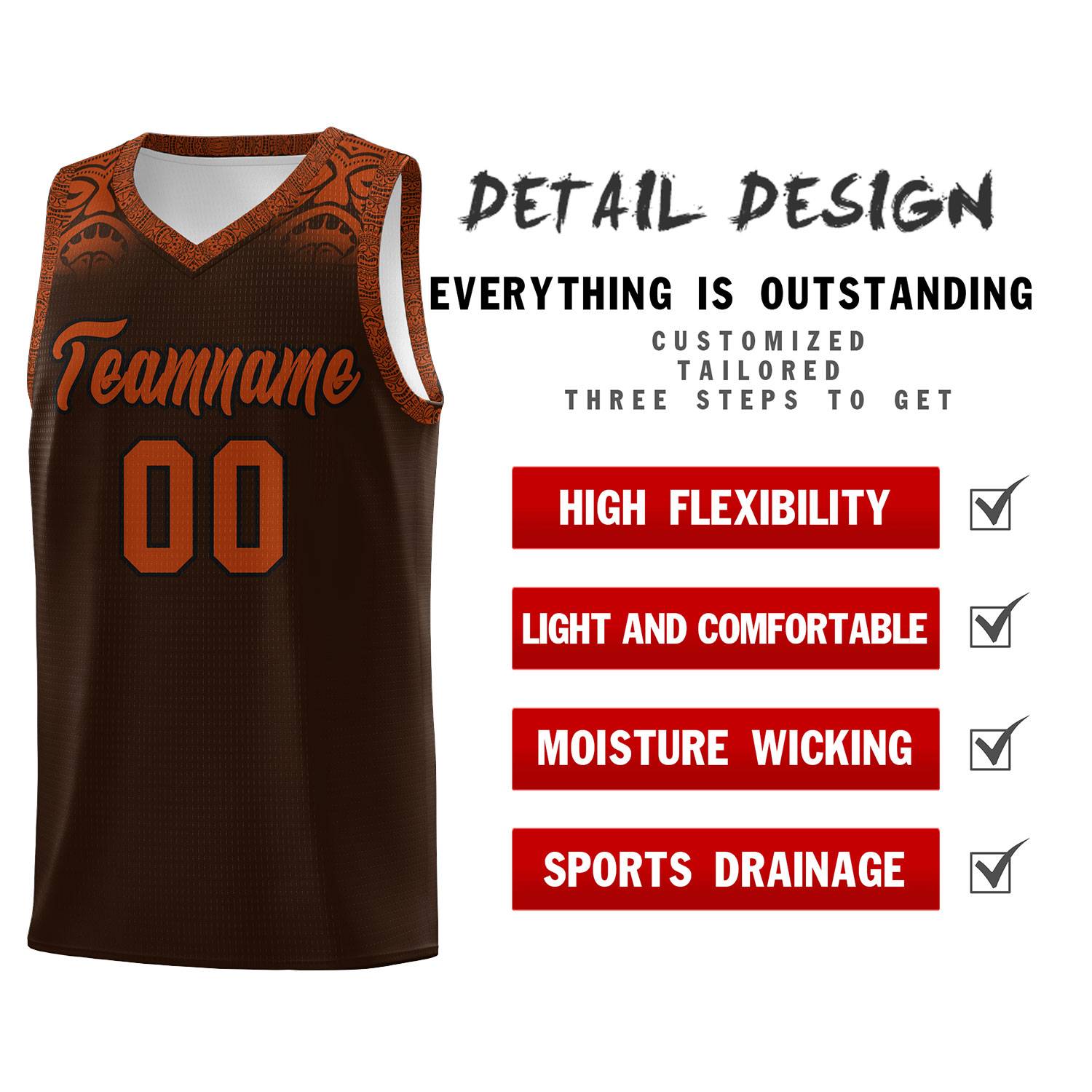 Custom Brown Texas Orange Personalized Indians Print Kits Sports Uniform Basketball Jersey|KXKSHOP