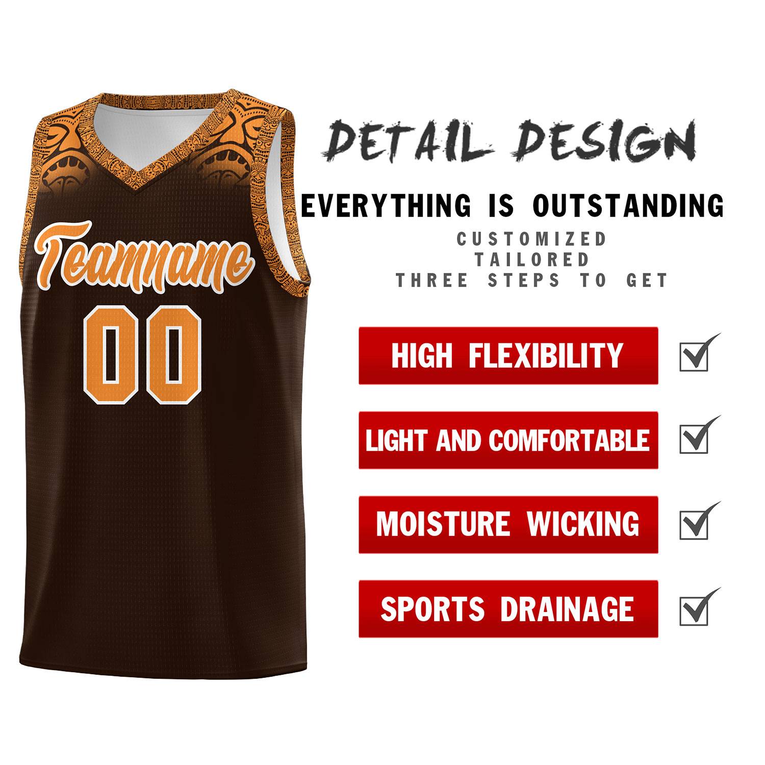 Custom Brown Orange Personalized Indians Print Kits Sports Uniform Basketball Jersey|KXKSHOP