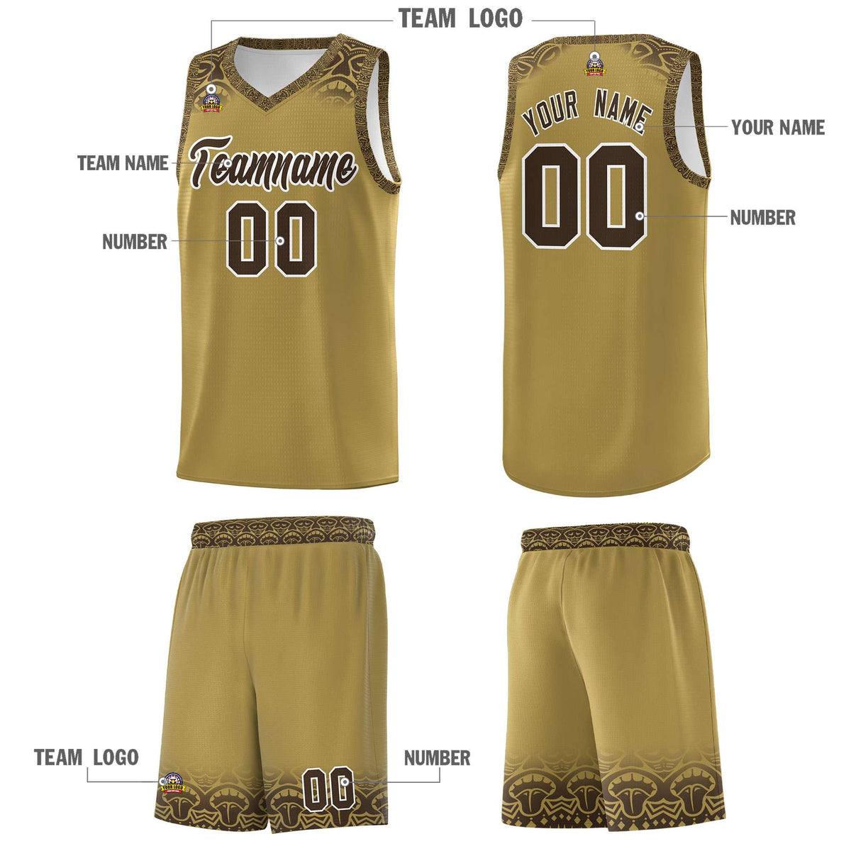 Custom Desert Yellow Brown Personalized Indians Print Kits Sports Uniform Basketball Jersey|KXKSHOP