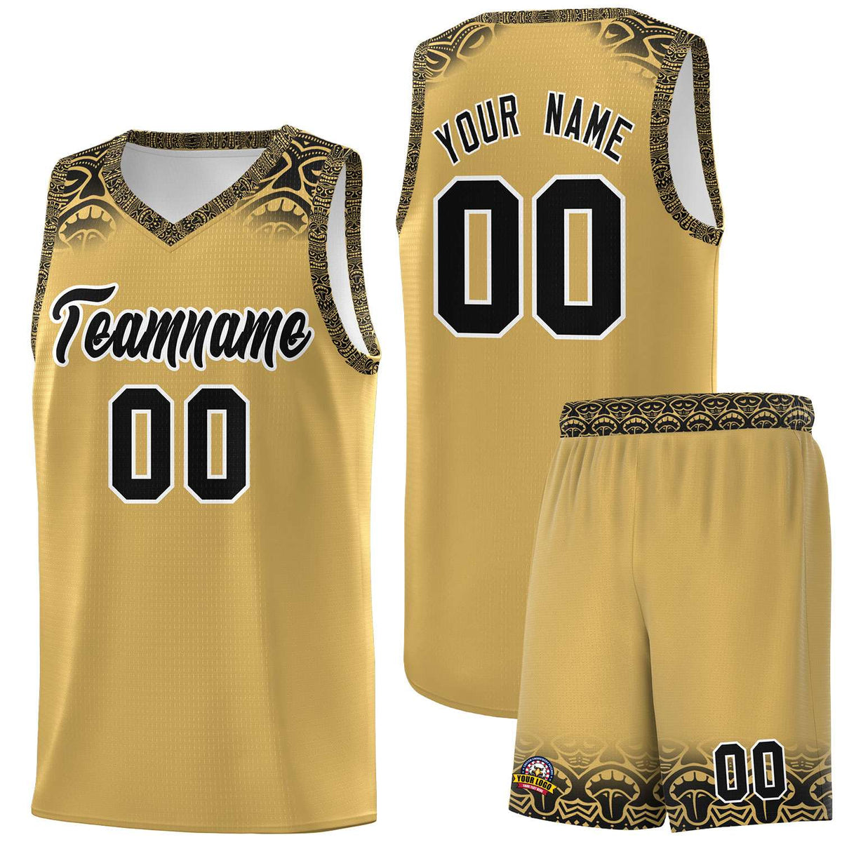 Custom Khaki Black Personalized Indians Print Kits Sports Uniform Basketball Jersey|KXKSHOP