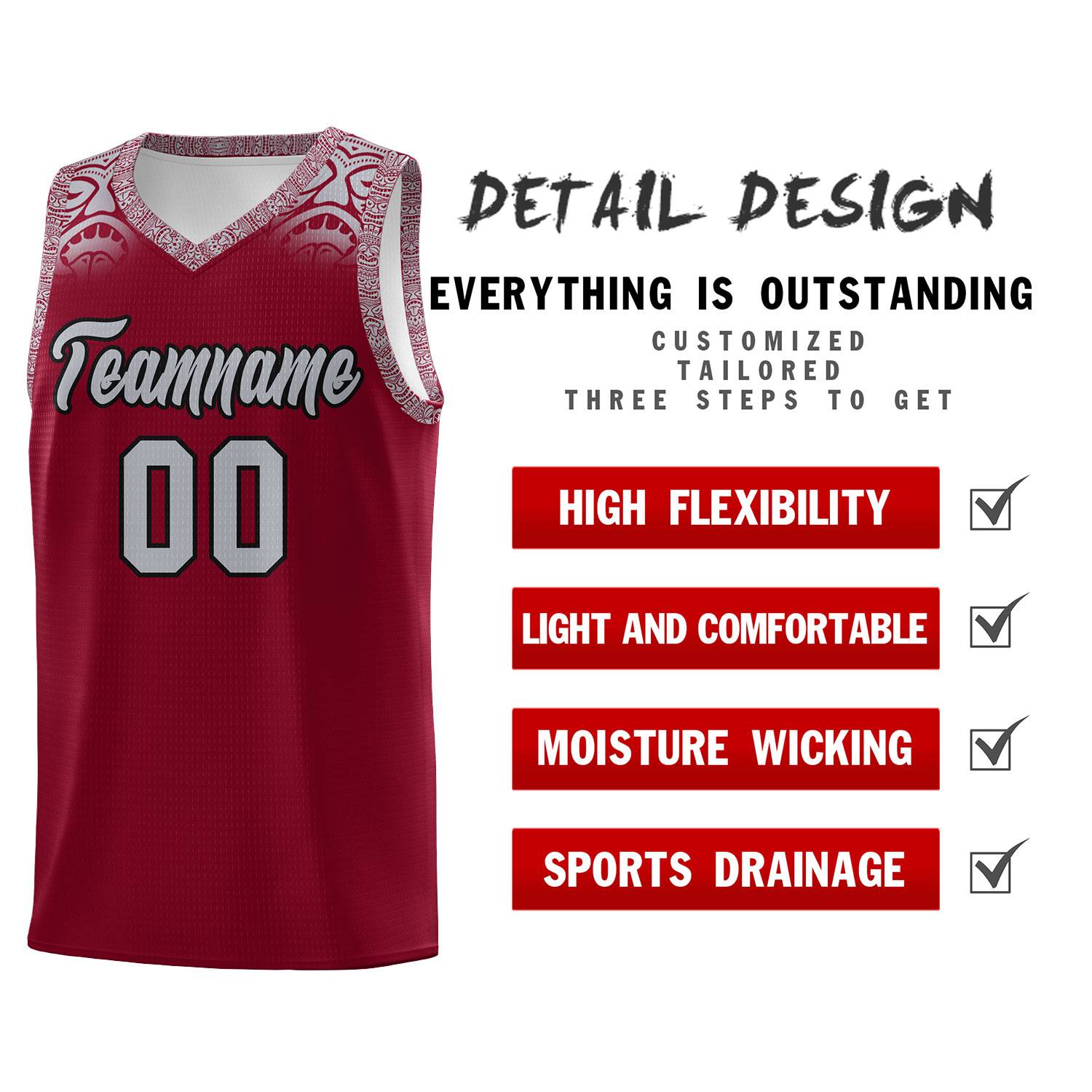 Custom Crimson Gray Personalized Indians Print Kits Sports Uniform Basketball Jersey|KXKSHOP