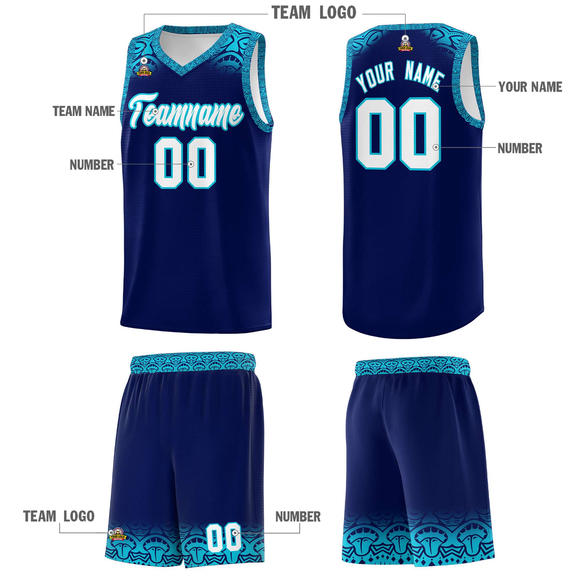 Custom Royal Sky Blue Personalized Indians Print Kits Sports Uniform Basketball Jersey|KXKSHOP