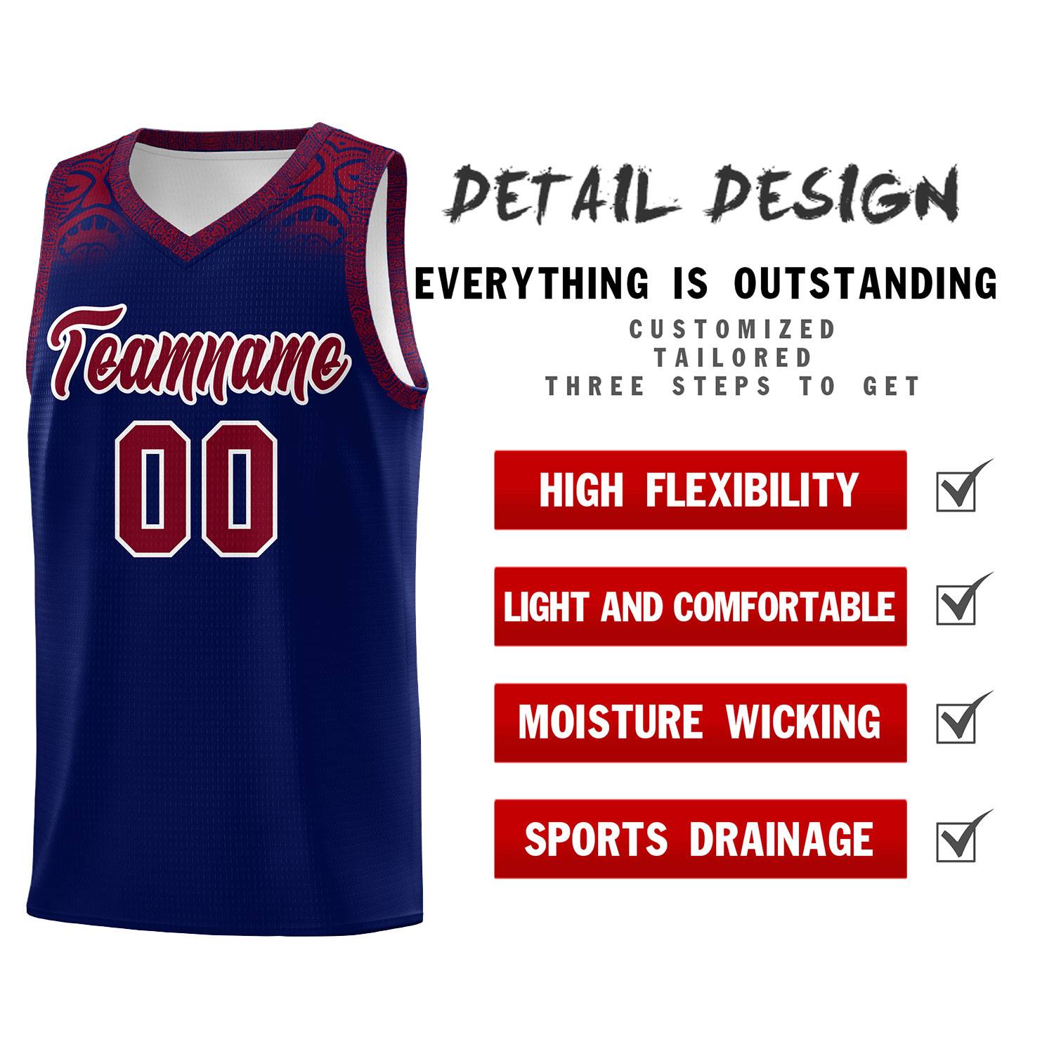 Custom Royal Crimson Personalized Indians Print Kits Sports Uniform Basketball Jersey|KXKSHOP
