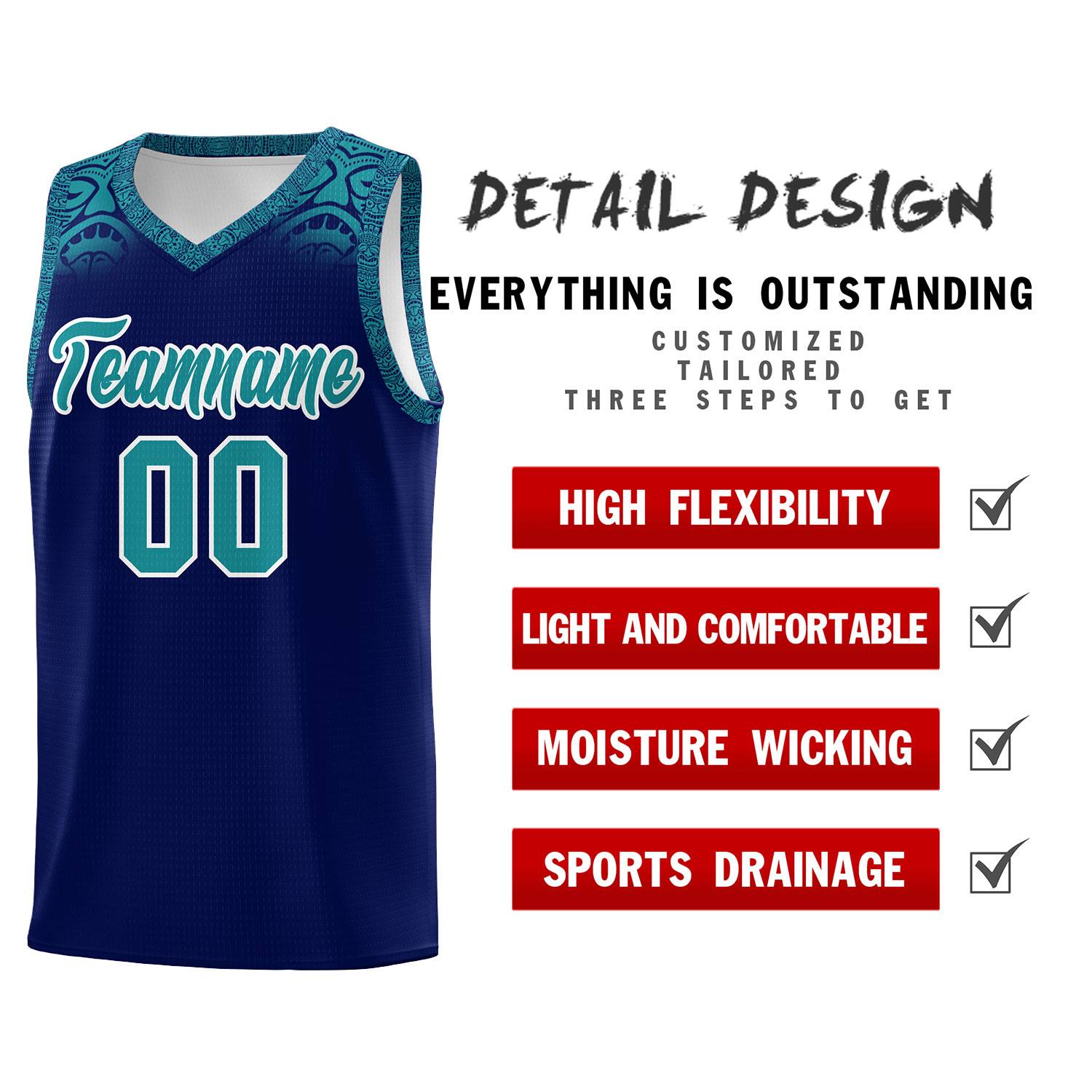 Custom Royal Aqua Personalized Indians Print Kits Sports Uniform Basketball Jersey|KXKSHOP