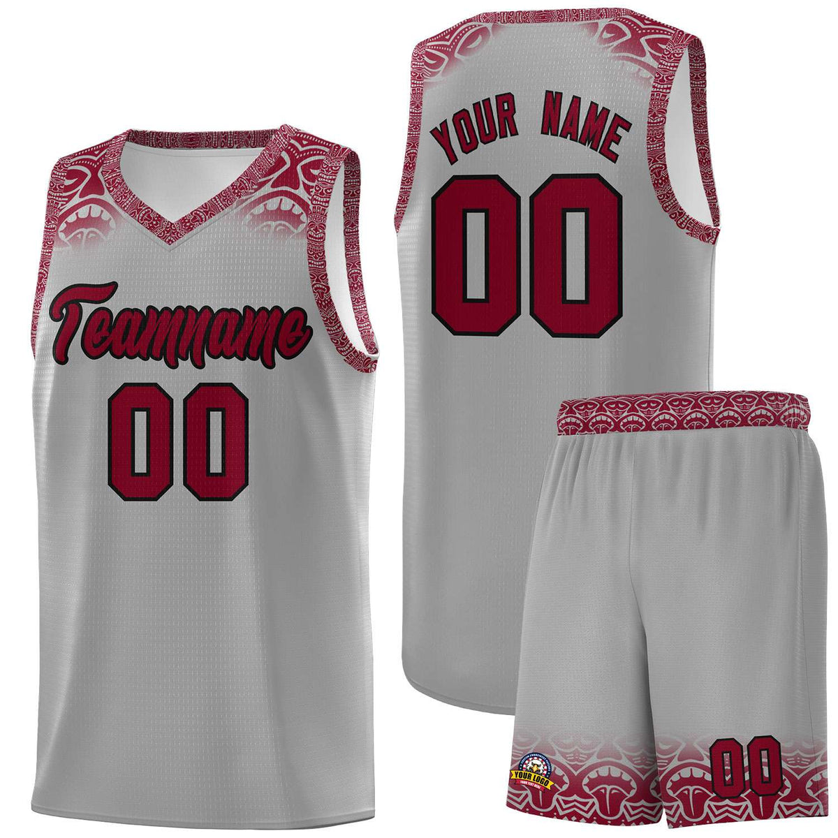 Custom Gray Crimson Personalized Indians Print Kits Sports Uniform Basketball Jersey|KXKSHOP