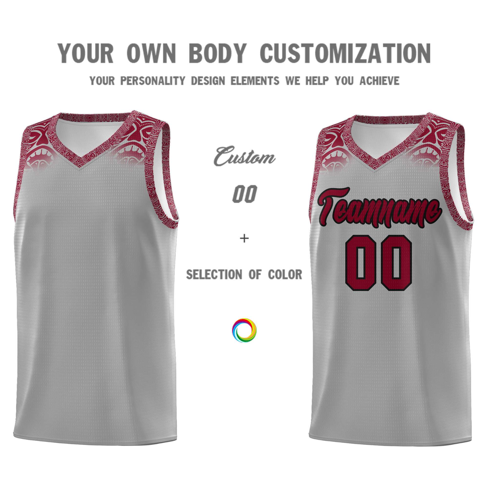 Custom Gray Crimson Personalized Indians Print Kits Sports Uniform Basketball Jersey|KXKSHOP