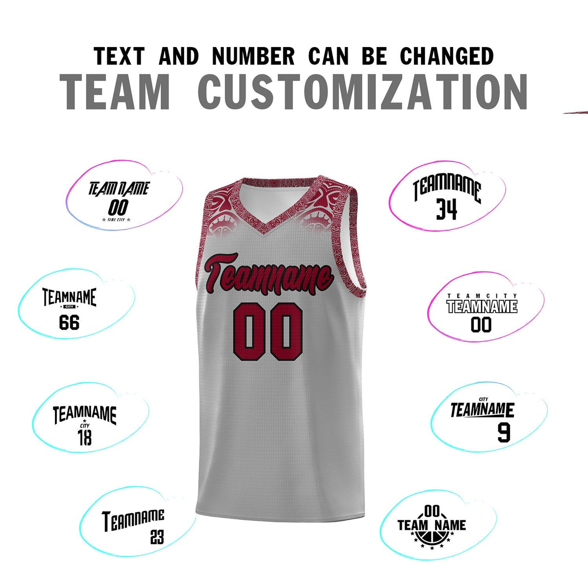 Custom Gray Crimson Personalized Indians Print Kits Sports Uniform Basketball Jersey|KXKSHOP