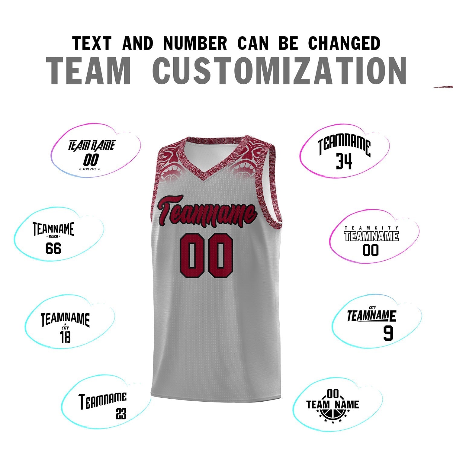 Custom Gray Crimson Personalized Indians Print Kits Sports Uniform Basketball Jersey|KXKSHOP