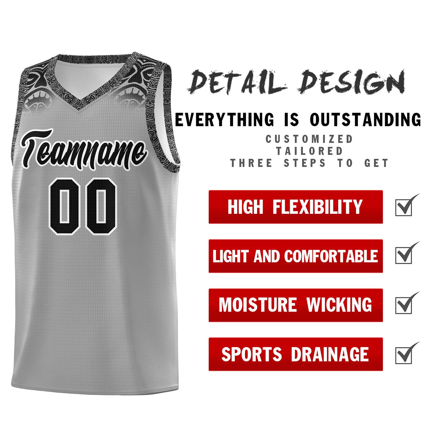 Custom Gray Black Personalized Indians Print Kits Sports Uniform Basketball Jersey|KXKSHOP