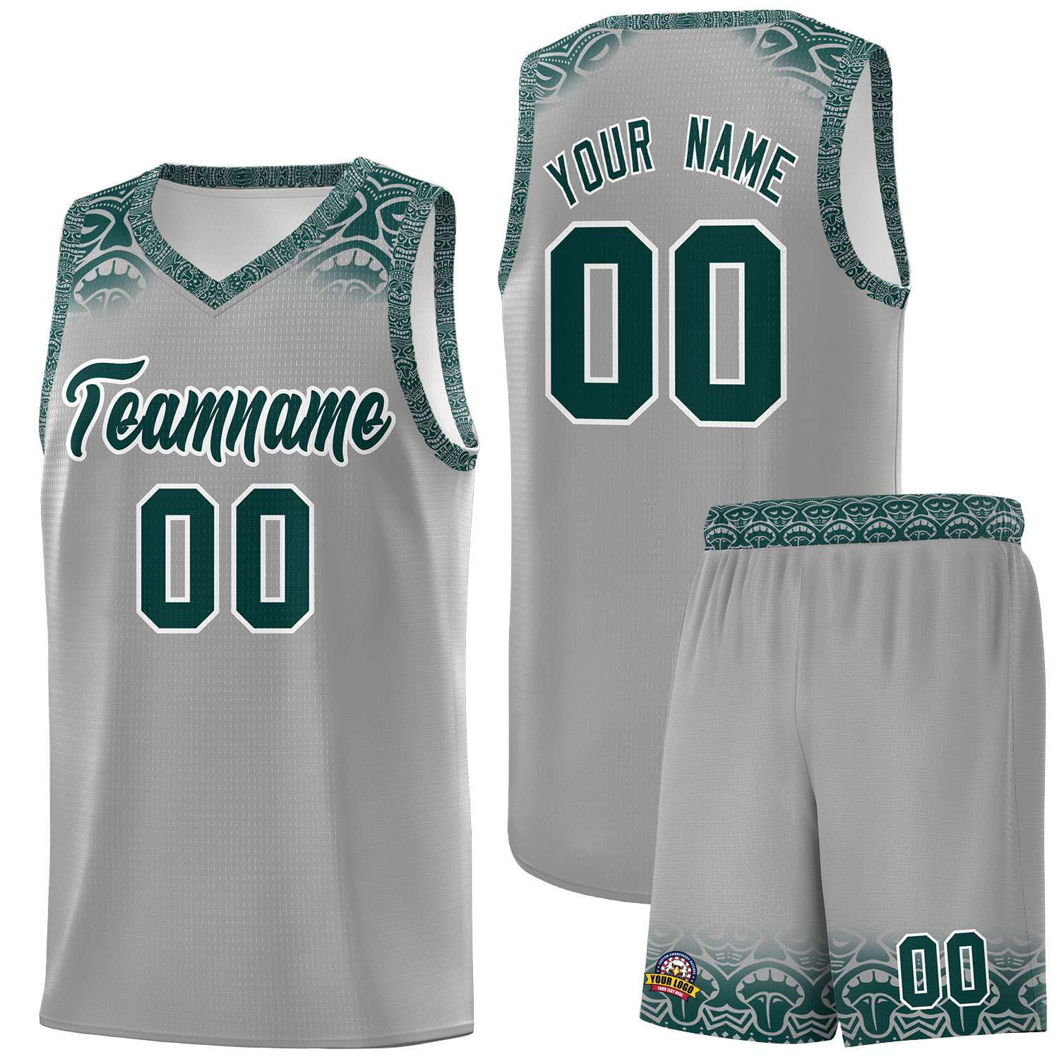 Custom Gray Midnight Green Personalized Indians Print Kits Sports Uniform Basketball Jersey|KXKSHOP
