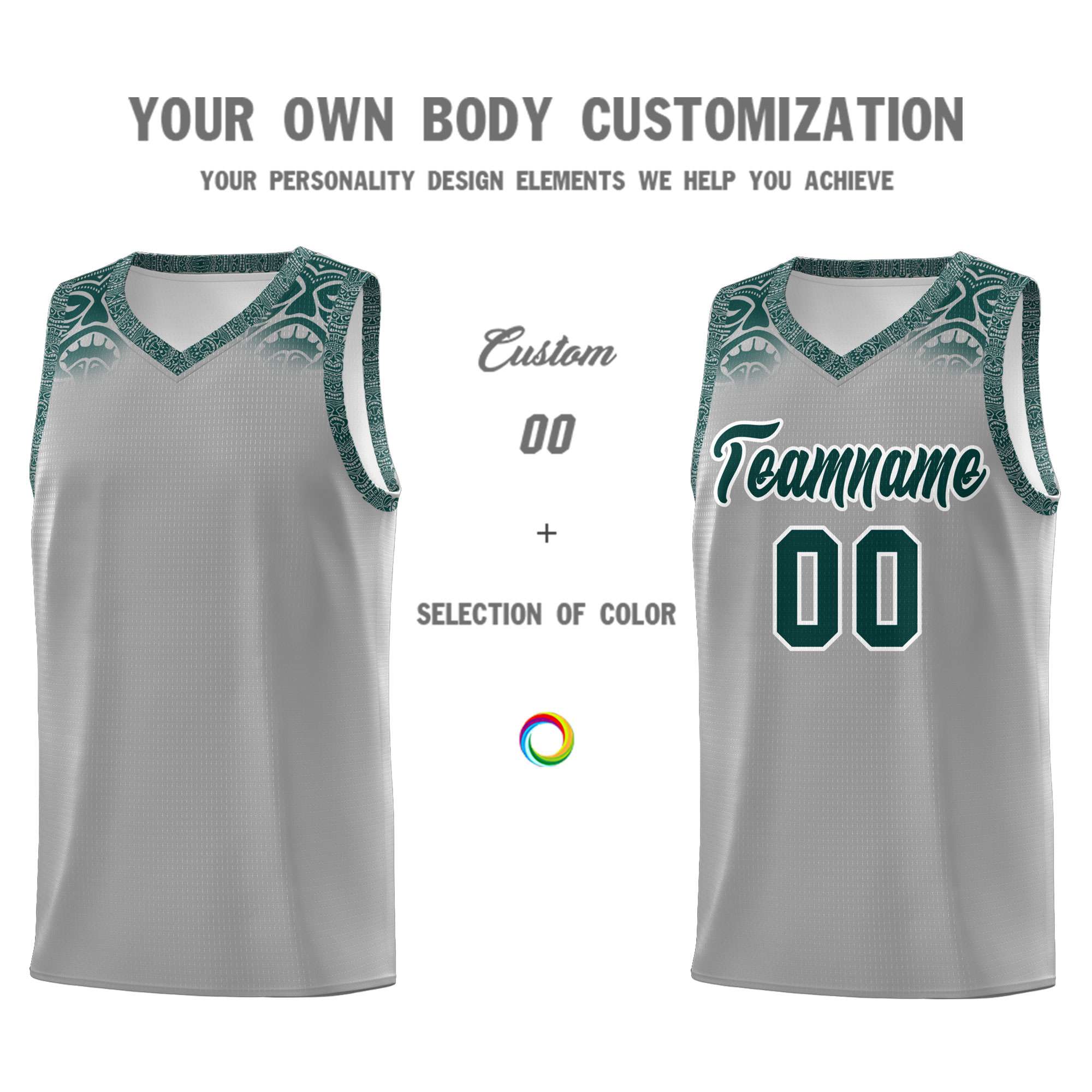 Custom Gray Midnight Green Personalized Indians Print Kits Sports Uniform Basketball Jersey|KXKSHOP