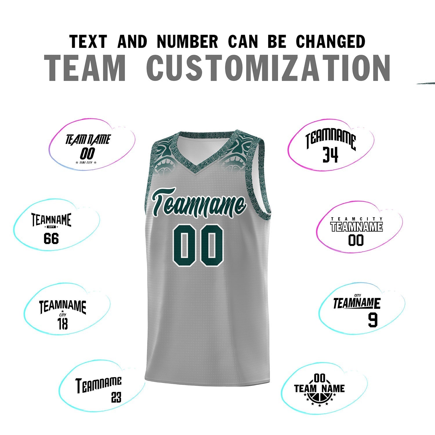 Custom Gray Midnight Green Personalized Indians Print Kits Sports Uniform Basketball Jersey|KXKSHOP
