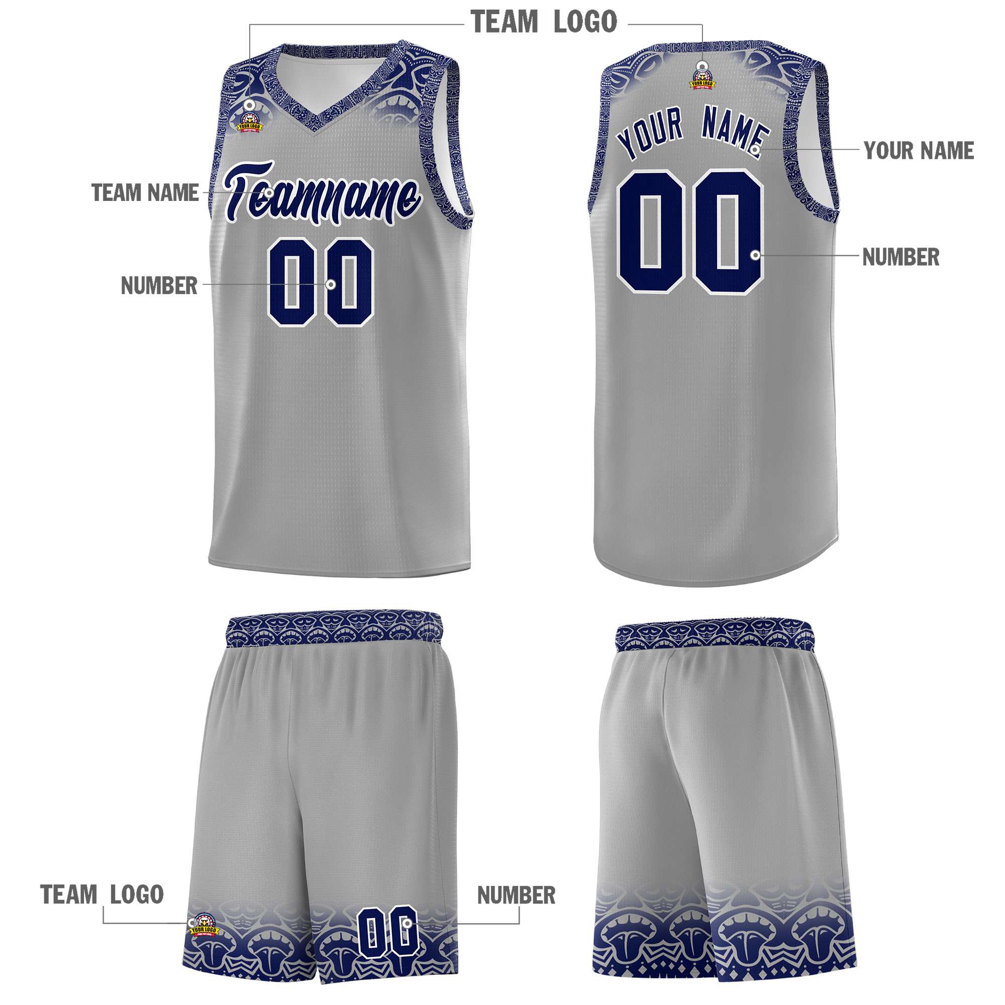Custom Gray Royal Personalized Indians Print Kits Sports Uniform Basketball Jersey|KXKSHOP