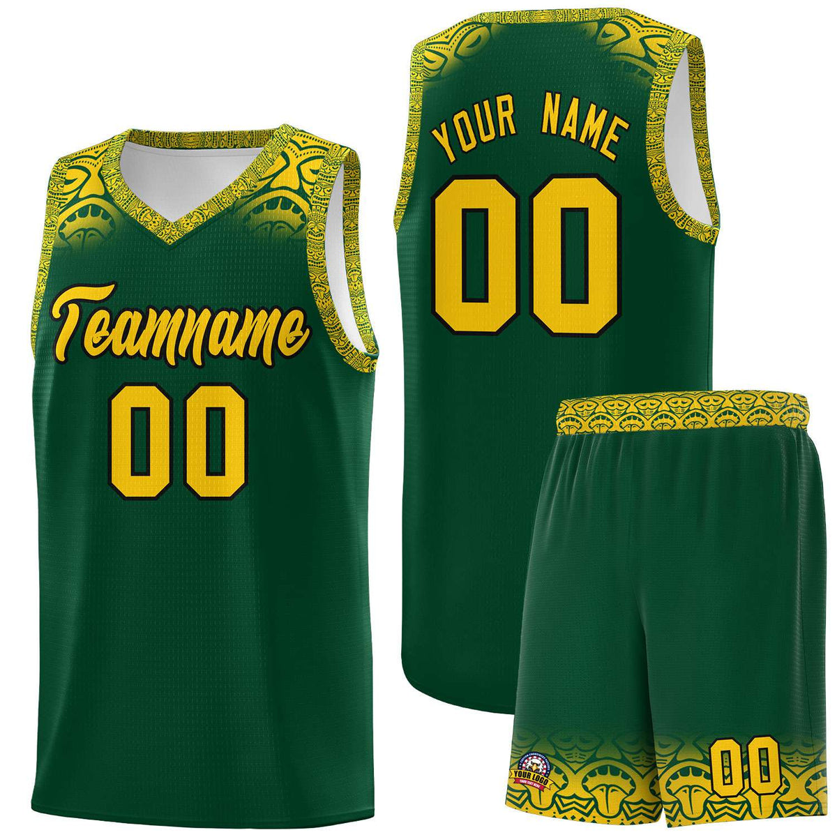 Custom Green Gold Personalized Indians Print Kits Sports Uniform Basketball Jersey|KXKSHOP