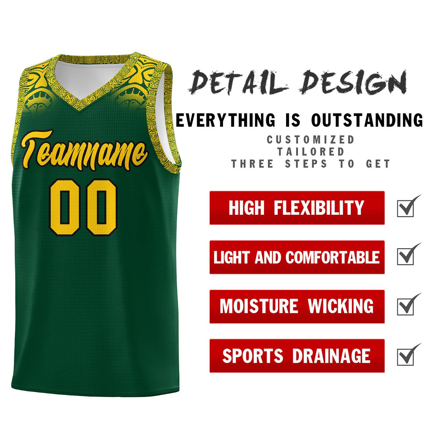 Custom Green Gold Personalized Indians Print Kits Sports Uniform Basketball Jersey|KXKSHOP