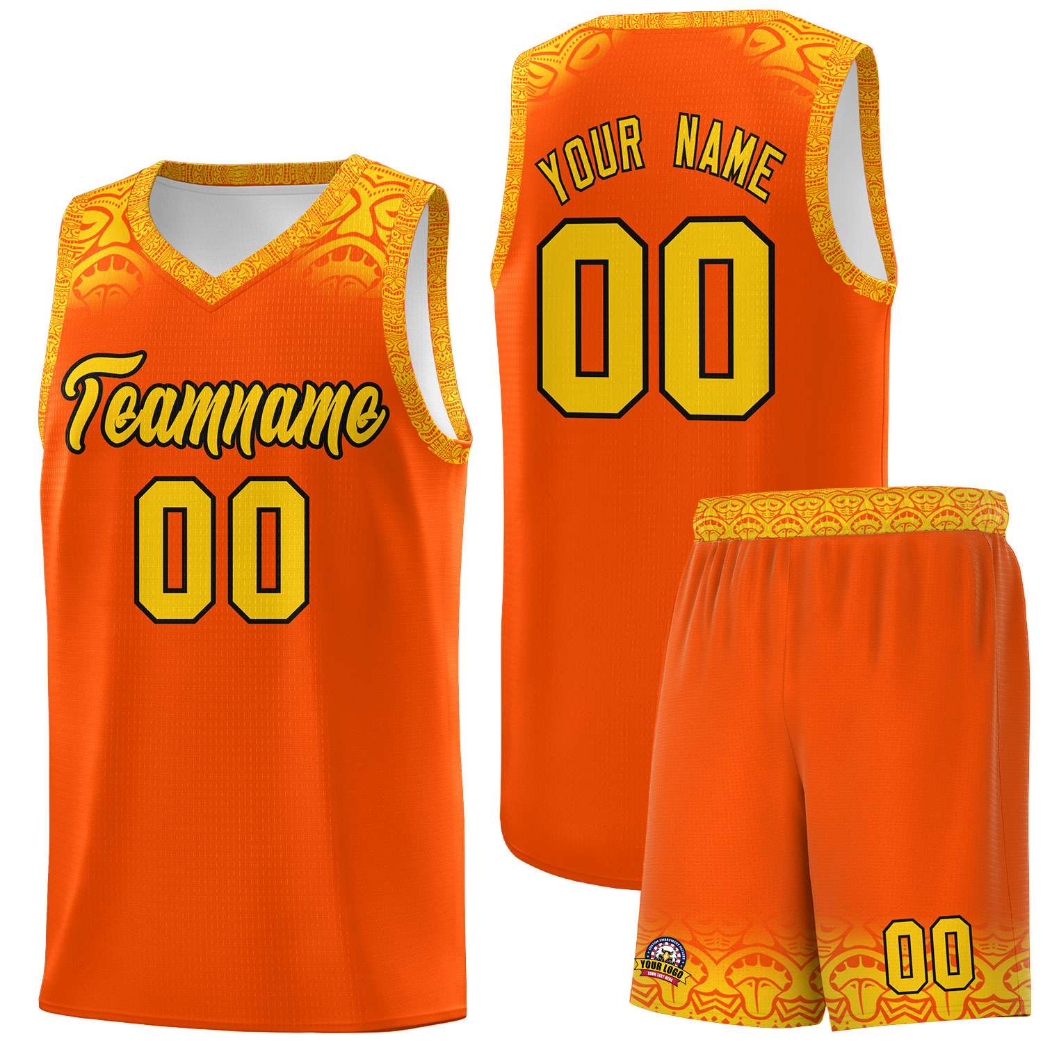 Custom Orange Gold Personalized Indians Print Kits Sports Uniform Basketball Jersey|KXKSHOP