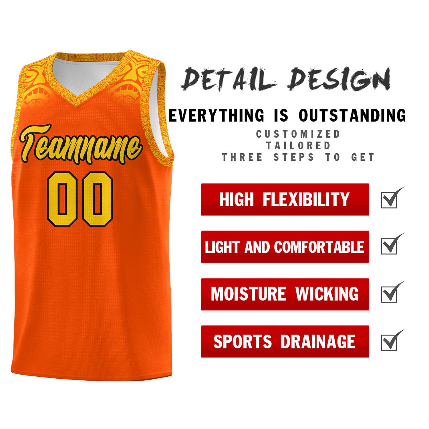 Custom Orange Gold Personalized Indians Print Kits Sports Uniform Basketball Jersey|KXKSHOP