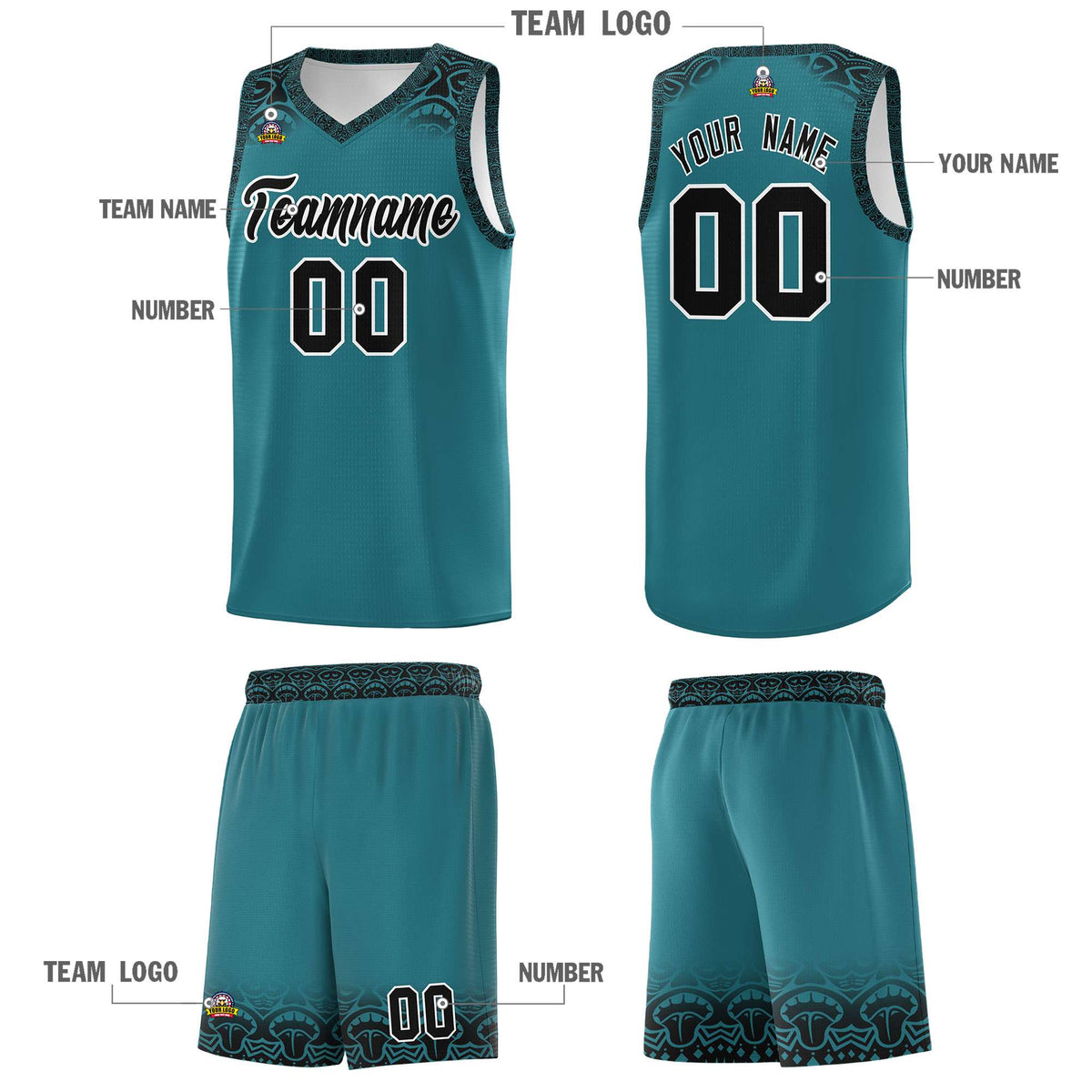 Custom Aqua Black Personalized Indians Print Kits Sports Uniform Basketball Jersey|KXKSHOP