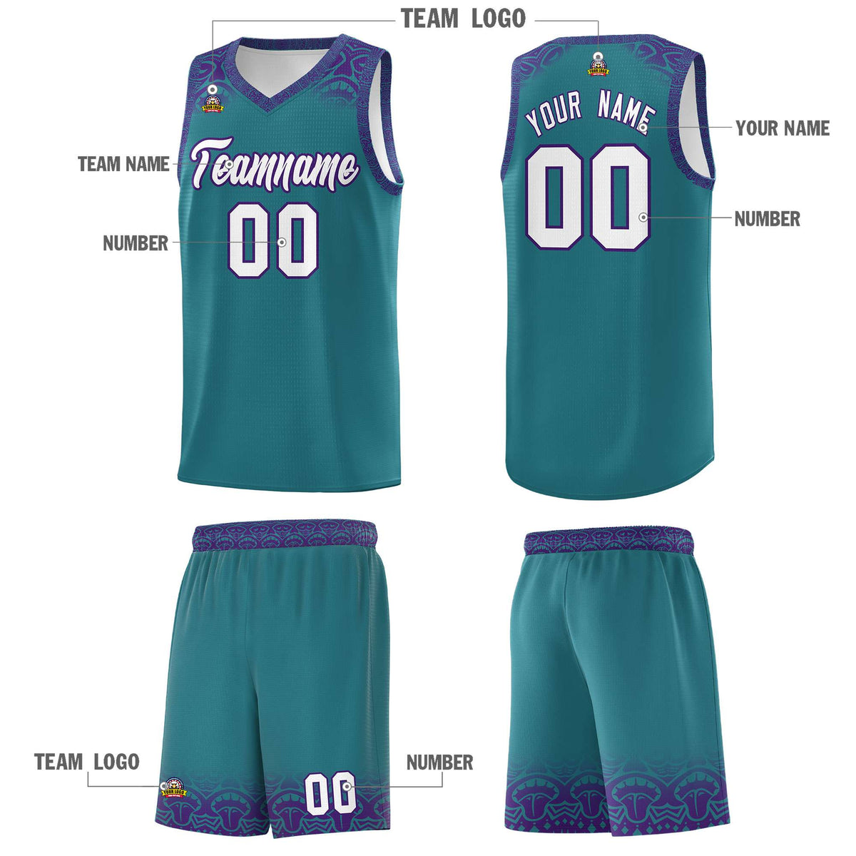 Custom Aqua Purple Personalized Indians Print Kits Sports Uniform Basketball Jersey|KXKSHOP