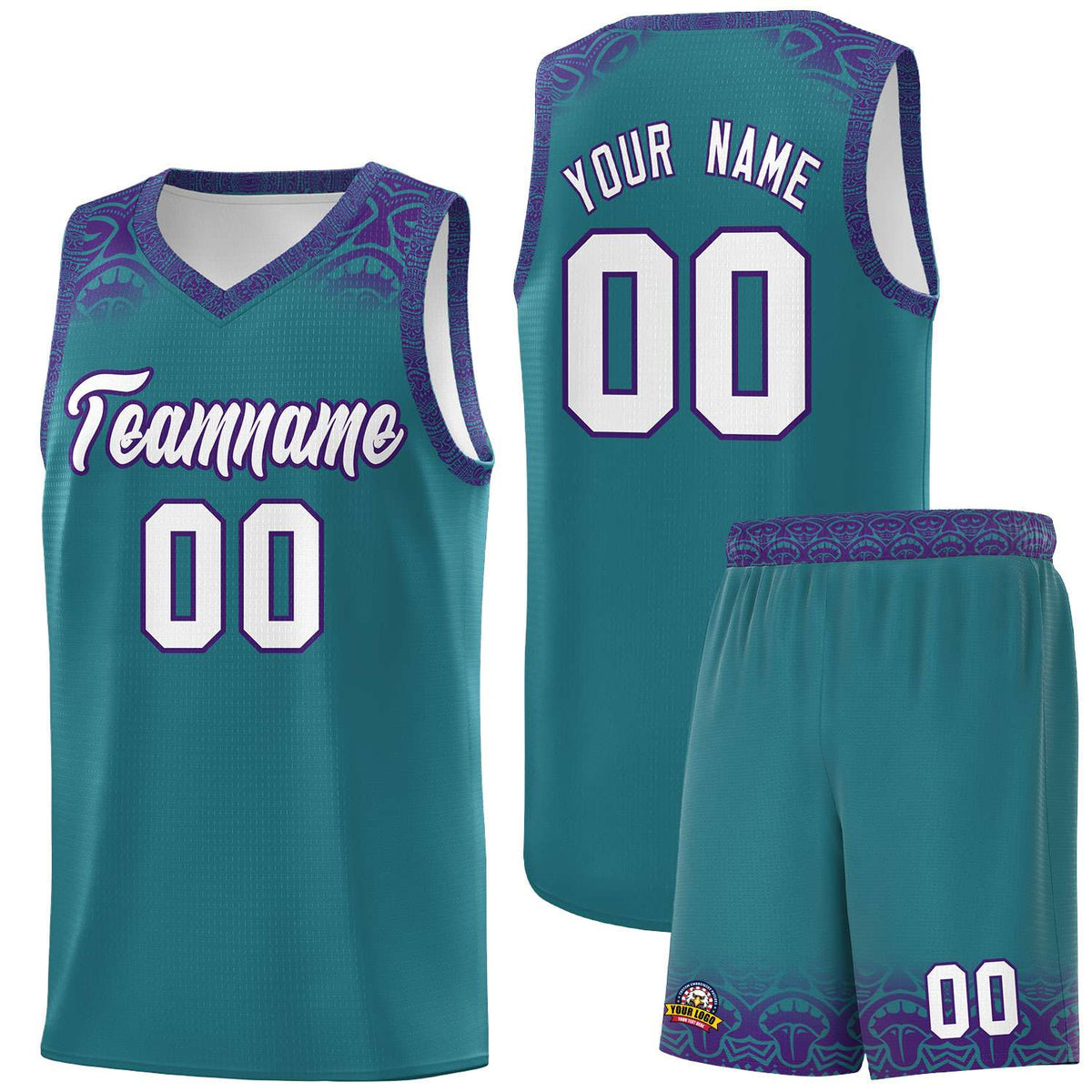 Custom Aqua Purple Personalized Indians Print Kits Sports Uniform Basketball Jersey|KXKSHOP