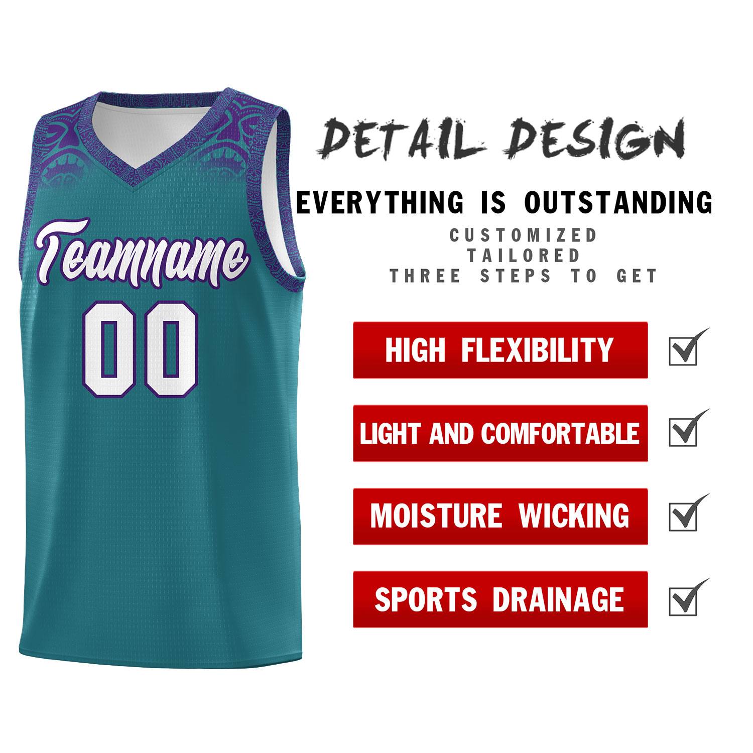 Custom Aqua Purple Personalized Indians Print Kits Sports Uniform Basketball Jersey|KXKSHOP