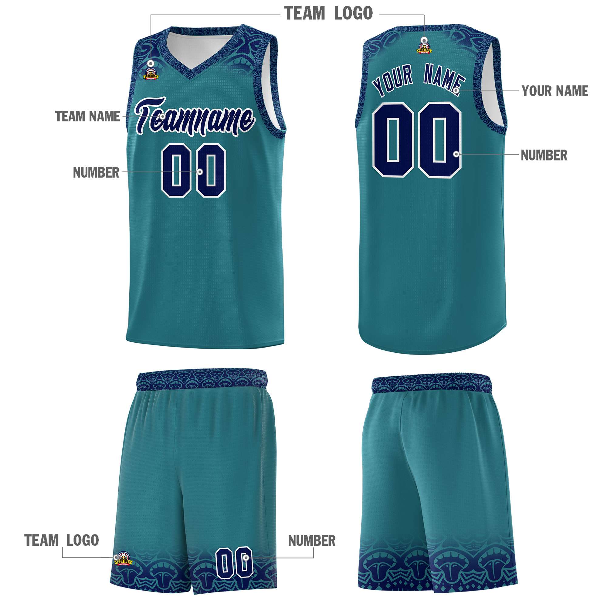 Custom Aqua Royal Personalized Indians Print Kits Sports Uniform Basketball Jersey|KXKSHOP