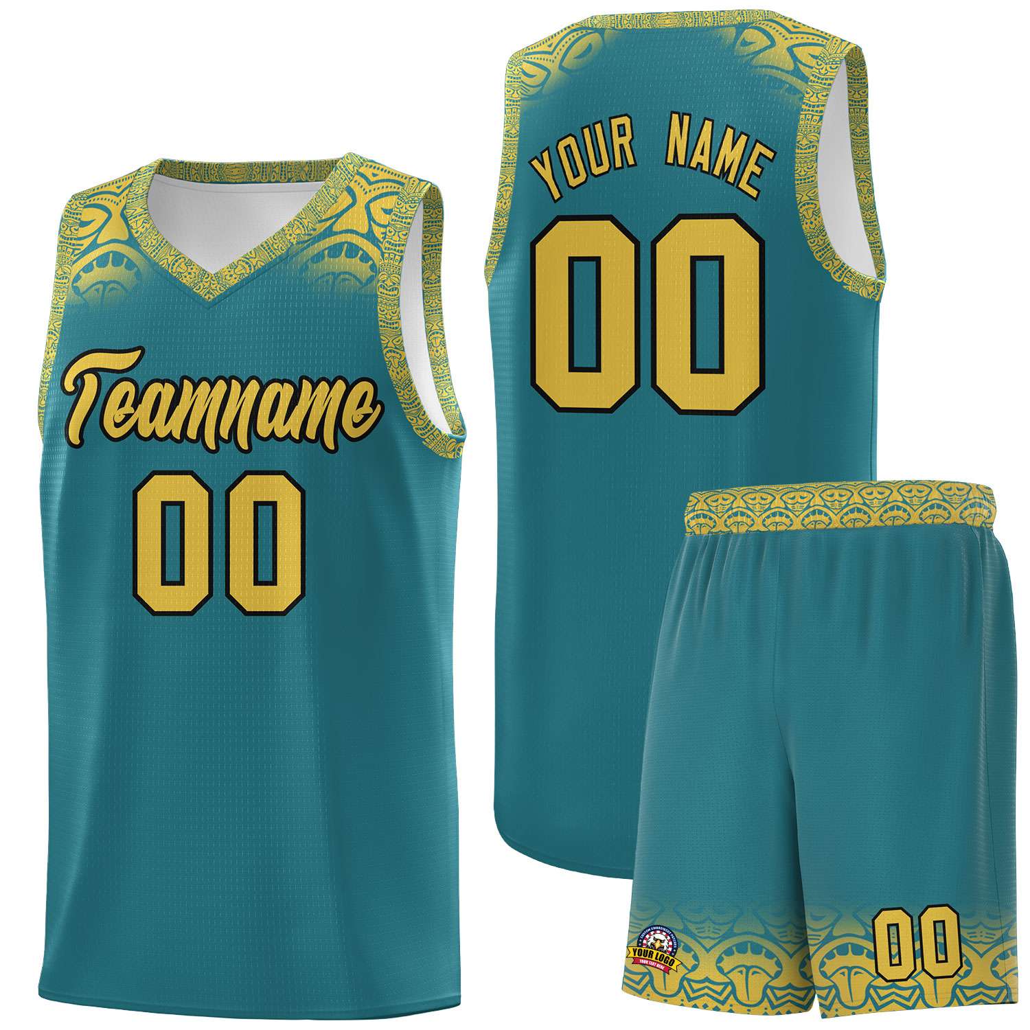 Custom Aqua Yellow Personalized Indians Print Kits Sports Uniform Basketball Jersey|KXKSHOP