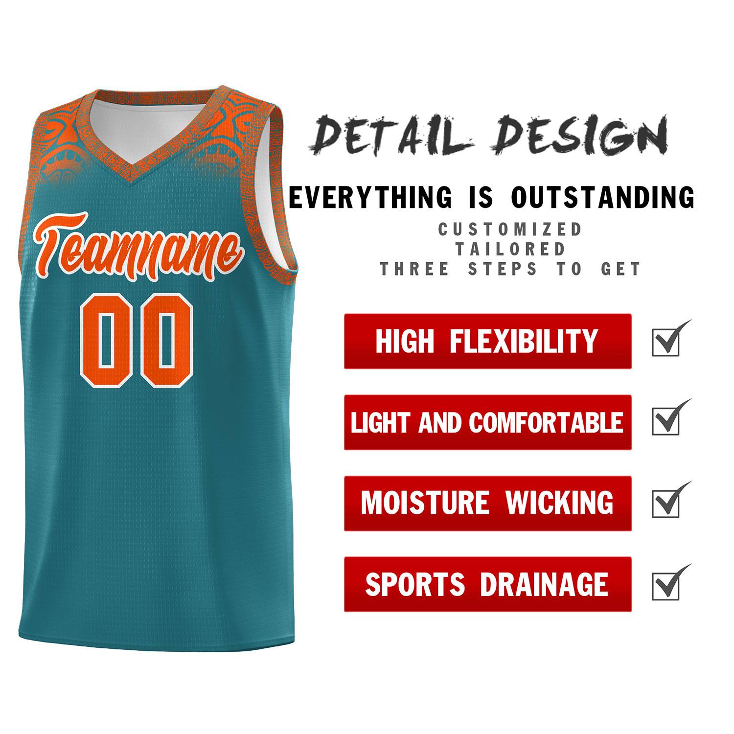 Custom Aqua Orange Personalized Indians Print Kits Sports Uniform Basketball Jersey|KXKSHOP