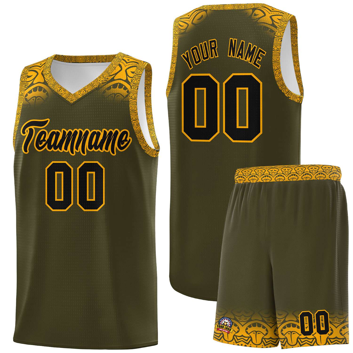 Custom Olive Yellow Personalized Indians Print Kits Sports Uniform Basketball Jersey|KXKSHOP