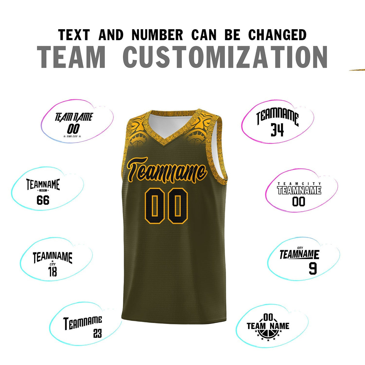 Custom Olive Yellow Personalized Indians Print Kits Sports Uniform Basketball Jersey|KXKSHOP