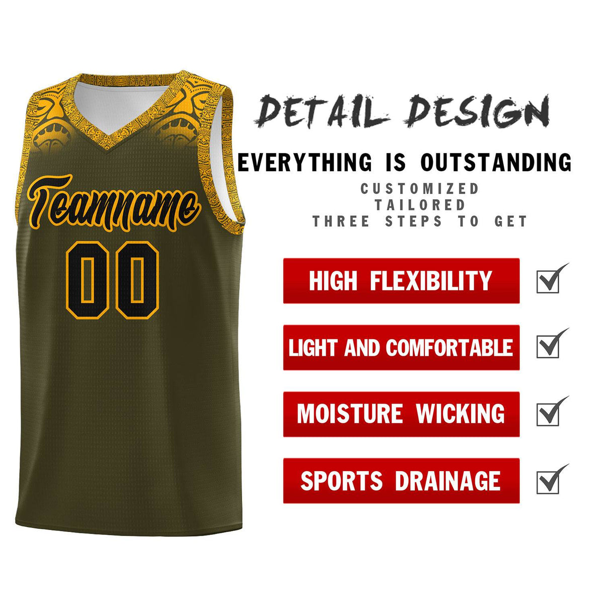 Custom Olive Yellow Personalized Indians Print Kits Sports Uniform Basketball Jersey|KXKSHOP