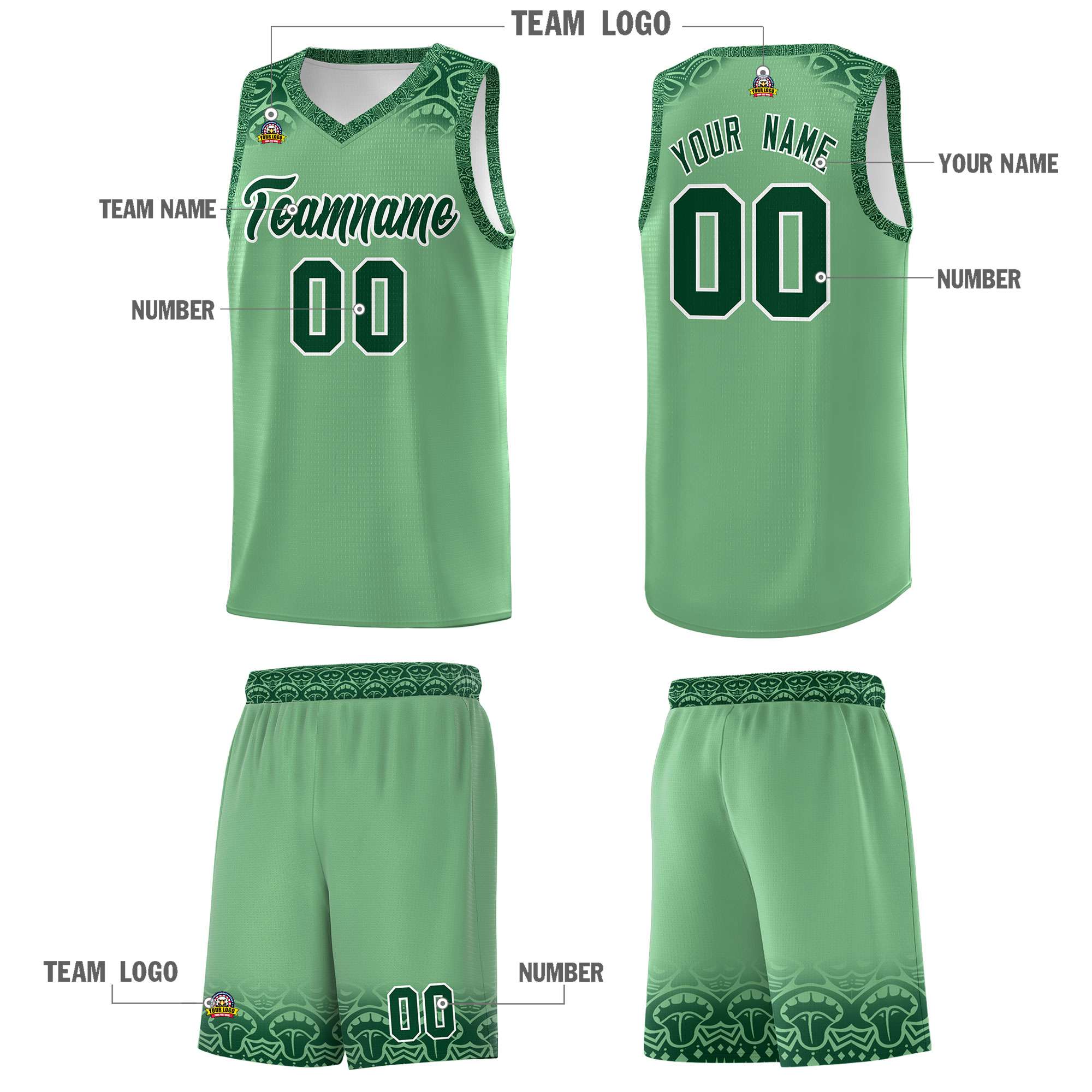 Custom Green Green Personalized Indians Print Kits Sports Uniform Basketball Jersey|KXKSHOP