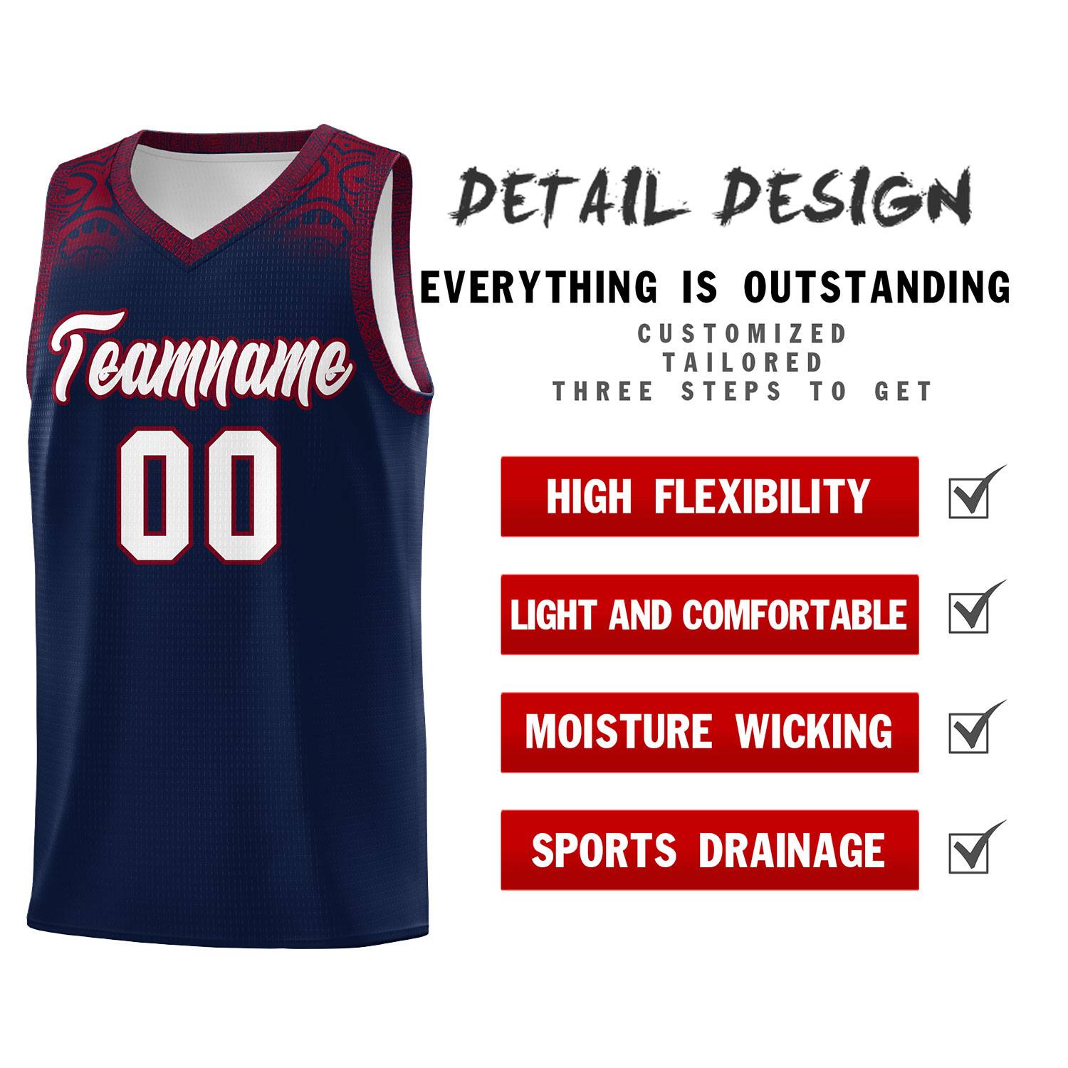 Custom Navy Crimson Personalized Indians Print Kits Sports Uniform Basketball Jersey|KXKSHOP