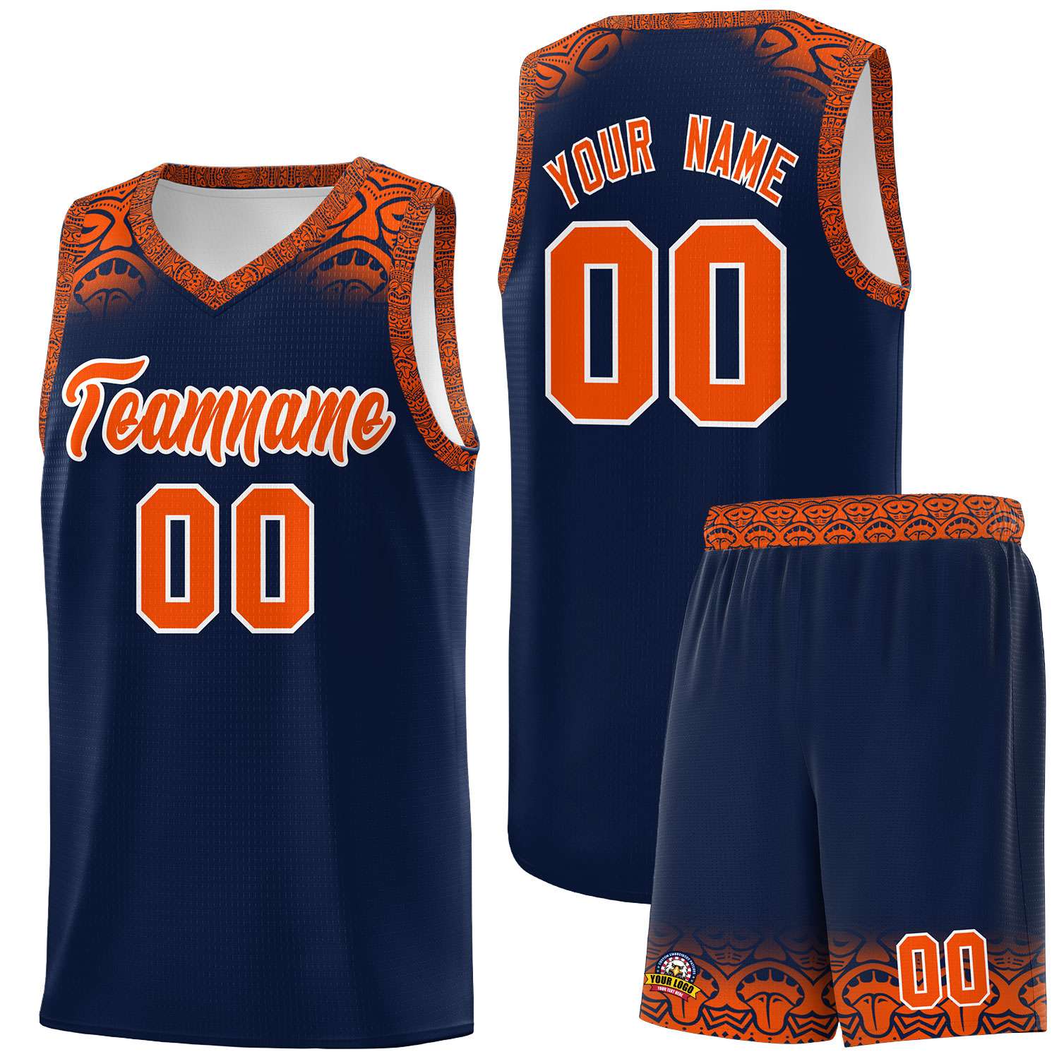 Custom Navy Orange Personalized Indians Print Kits Sports Uniform Basketball Jersey|KXKSHOP