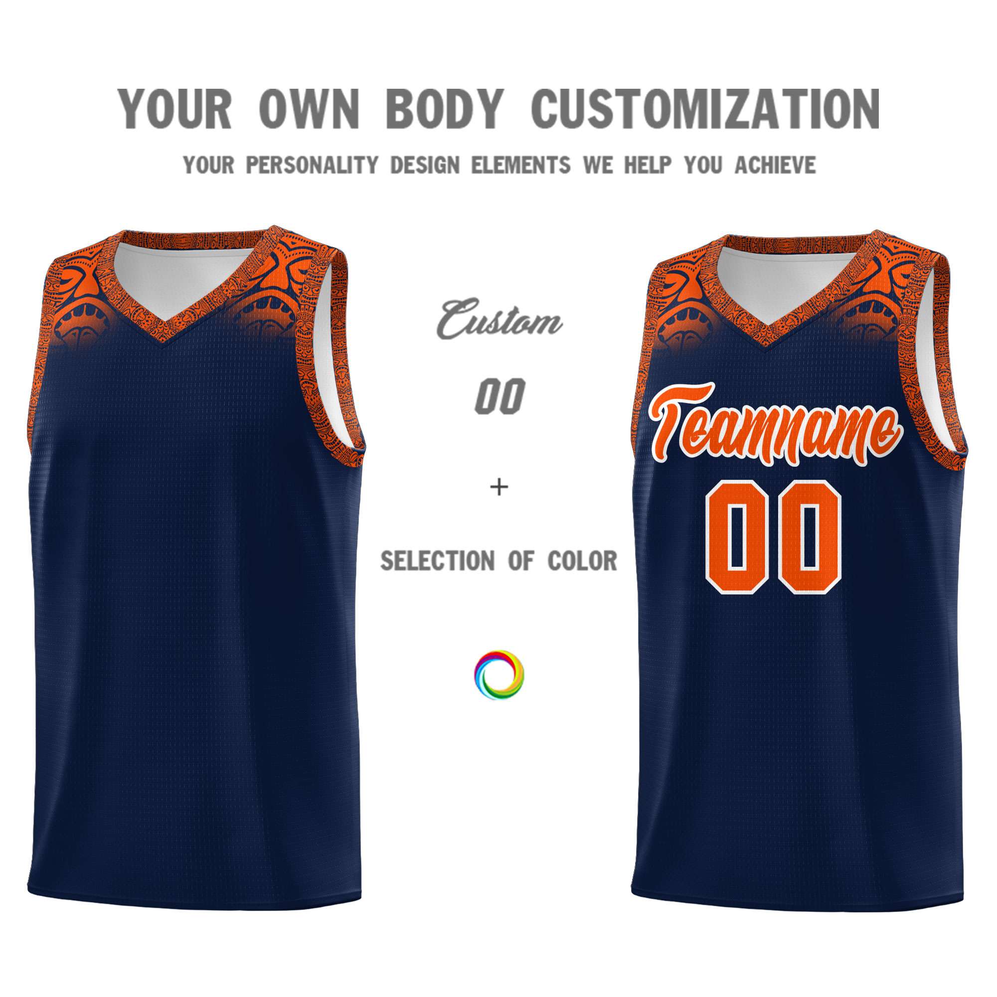 Custom Navy Orange Personalized Indians Print Kits Sports Uniform Basketball Jersey|KXKSHOP