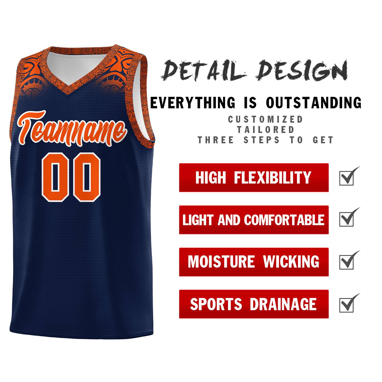 Custom Navy Orange Personalized Indians Print Kits Sports Uniform Basketball Jersey|KXKSHOP