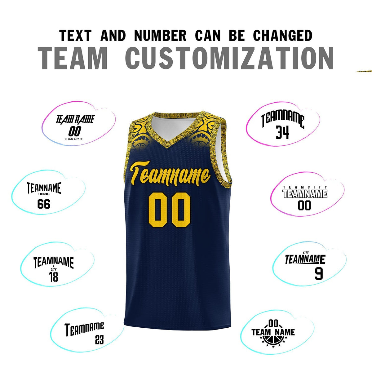 Custom Navy Gold Personalized Indians Print Kits Sports Uniform Basketball Jersey|KXKSHOP