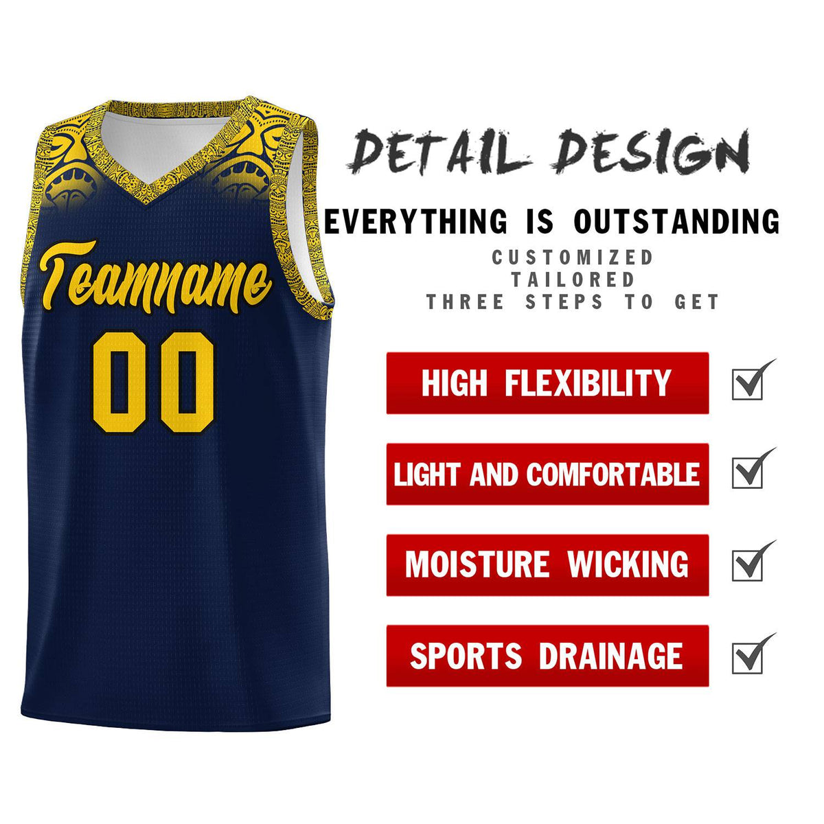 Custom Navy Gold Personalized Indians Print Kits Sports Uniform Basketball Jersey|KXKSHOP